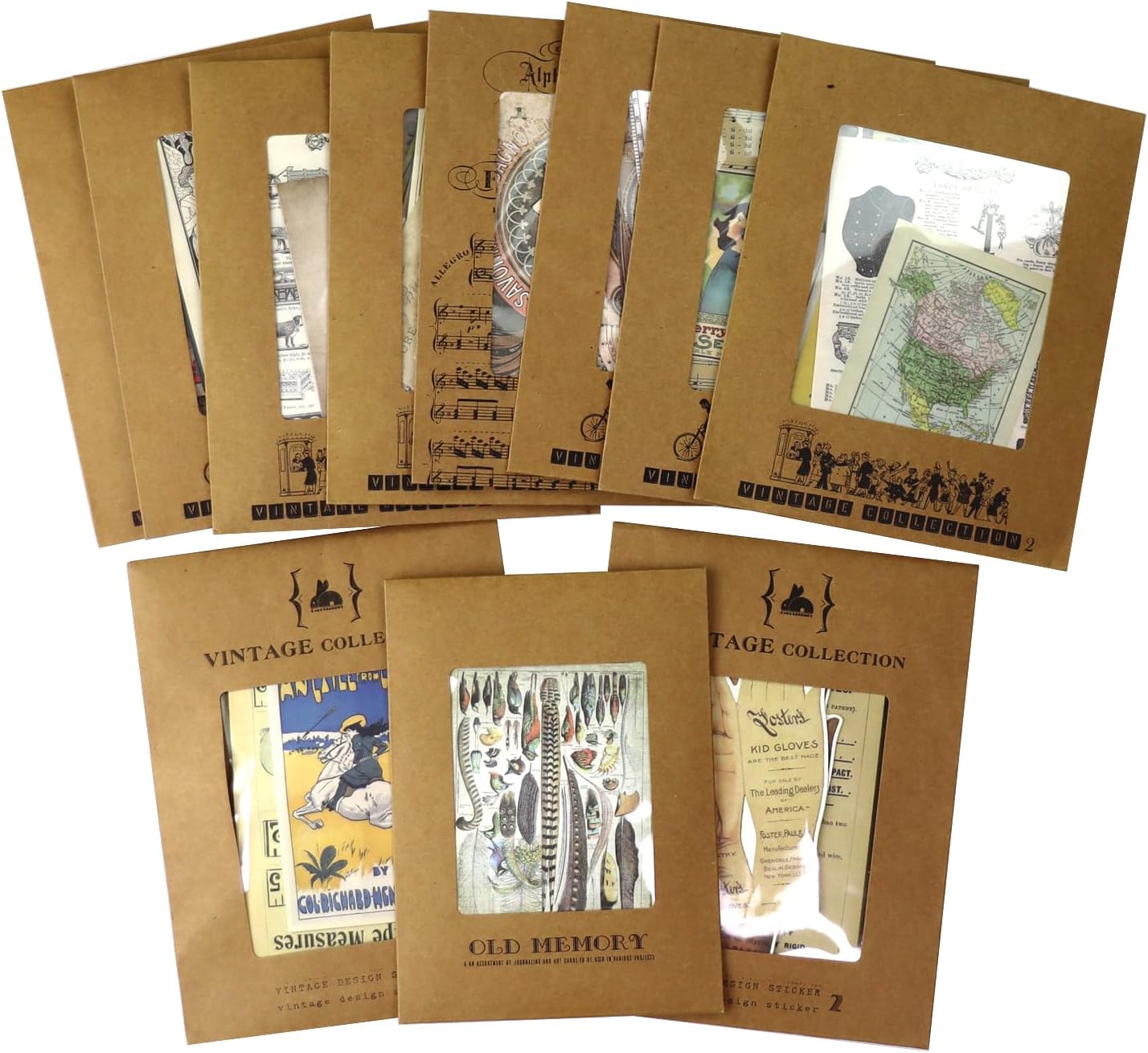 CATaireen Vintage Junk-Journal Mixed Paper Scrapbooking Embellishments Set Retro Journaling Decoupage Stickers Textured Packaging Decorative Cards Tags Kit (Bundle Collection)