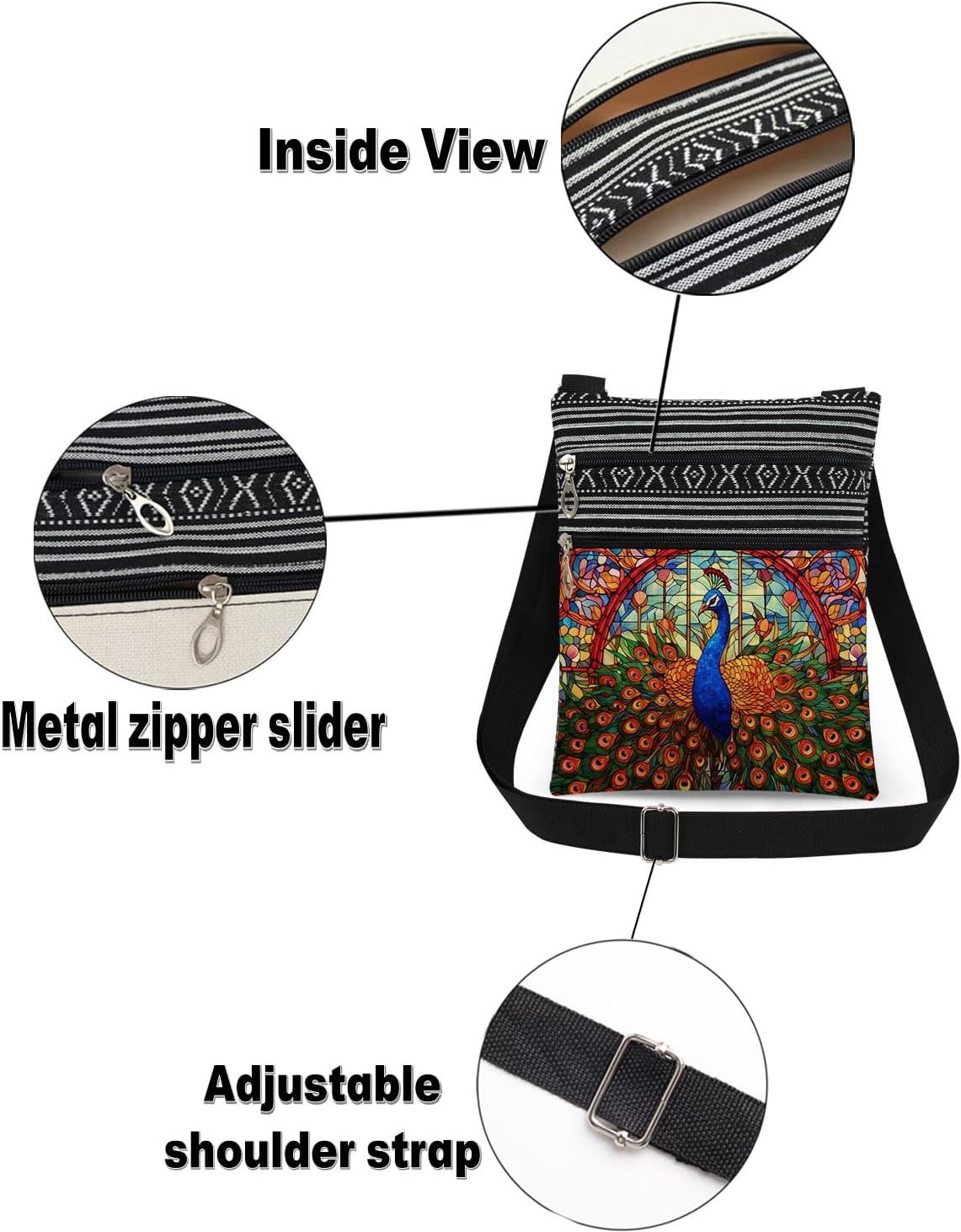 XiaoGalaee Stained Glass Peacock Crossbody Bag Women Daily Use Adjustable Shoulder Strap Messenger Bag Birthday Gift for Sister's Friend Travel Crossbody Purse - Image 6