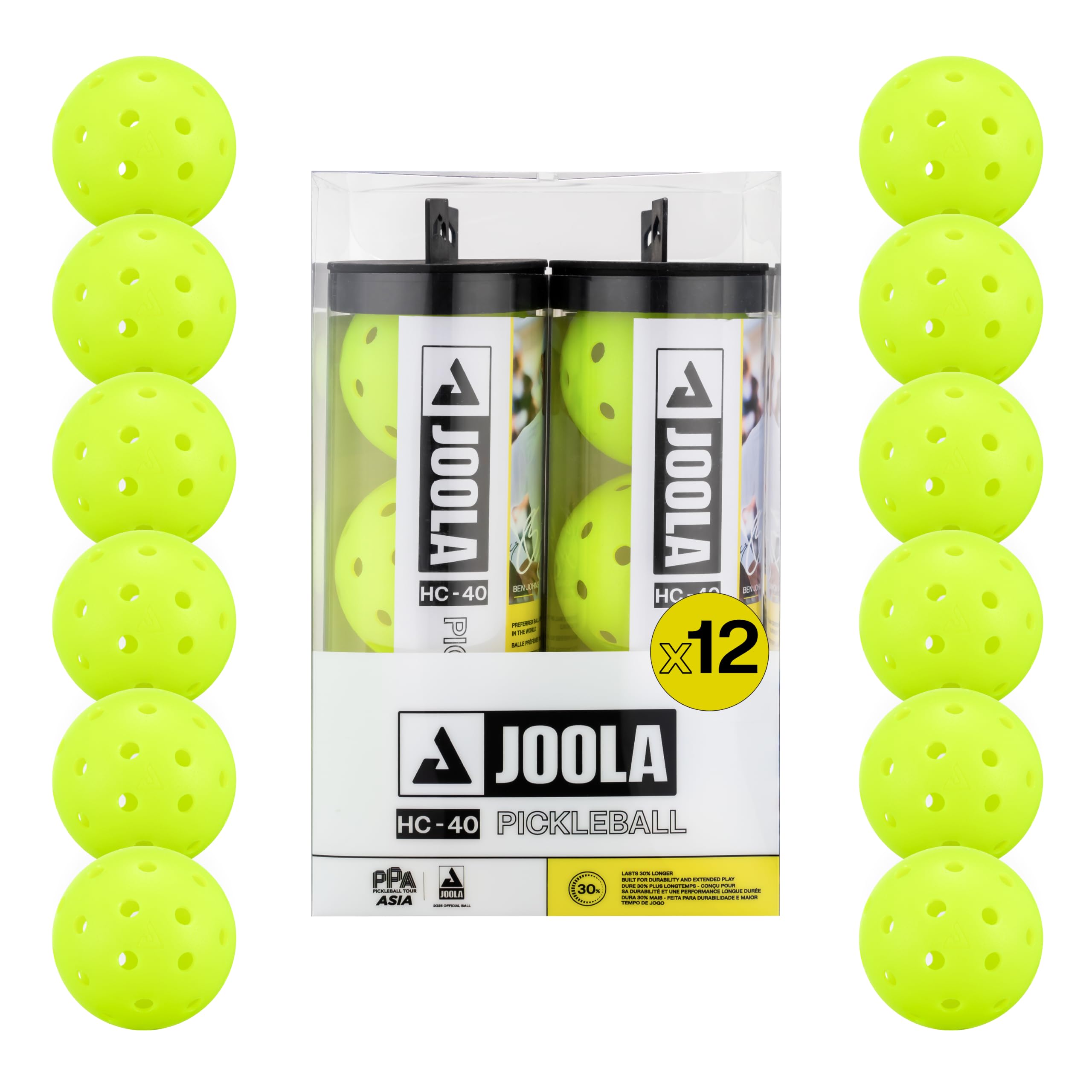 JOOLA 3 o 12 palline da pickleball HC-40 Hardcourt con tubo di immagazzinaggio – Palline approvate USAP per giocare in torneo – Confezione da 3 o 12 palline da pickleball durevoli per campi
