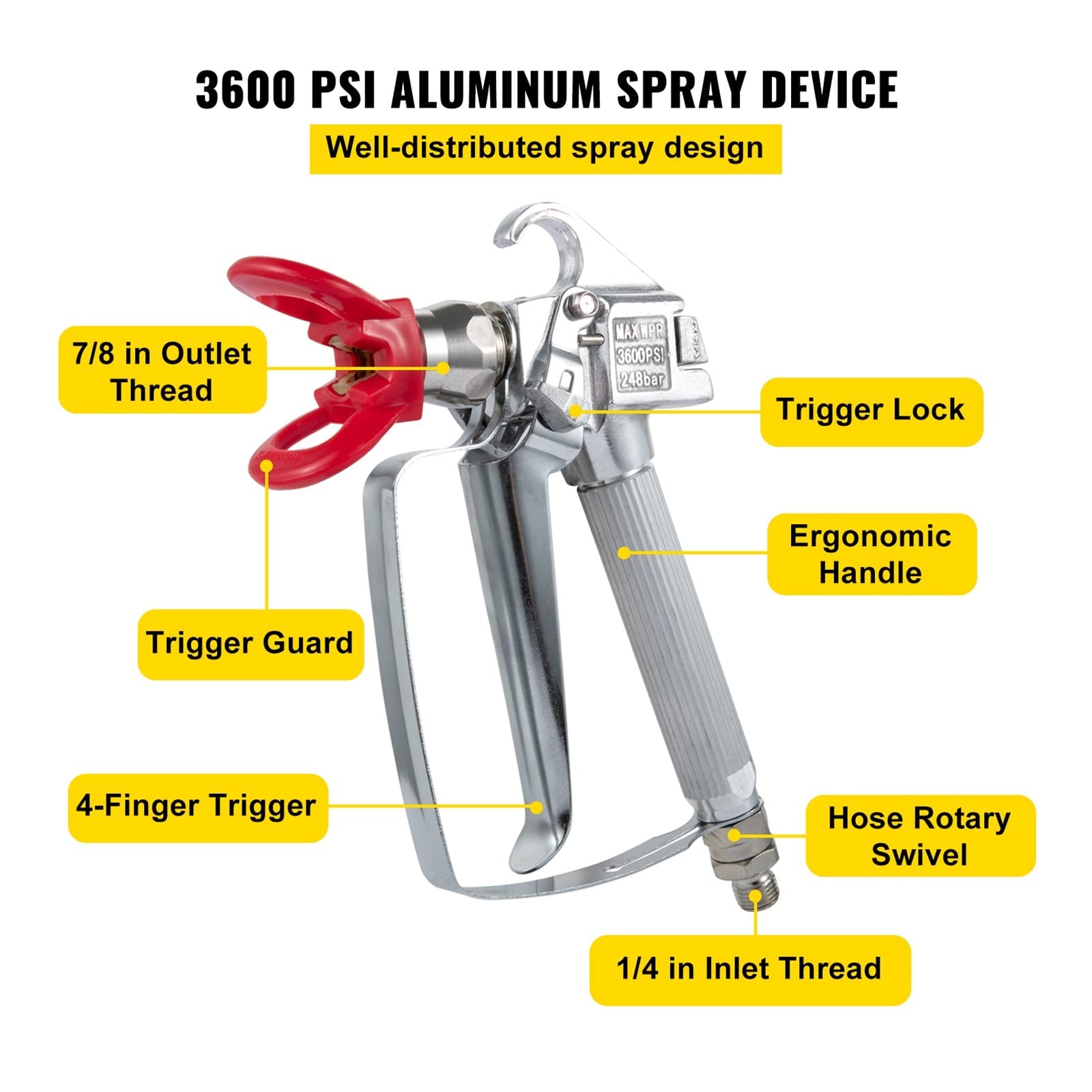 Pistolet natryskowy i zestaw węży 50 stóp X 2/4 "wysokociśnieniowy wąż do natrysku bezpowietrznego 3600 PSI z przedłużaczem dyszy zintegrowane złącze obrotowe do natryskiwania farby dla profesjonalist