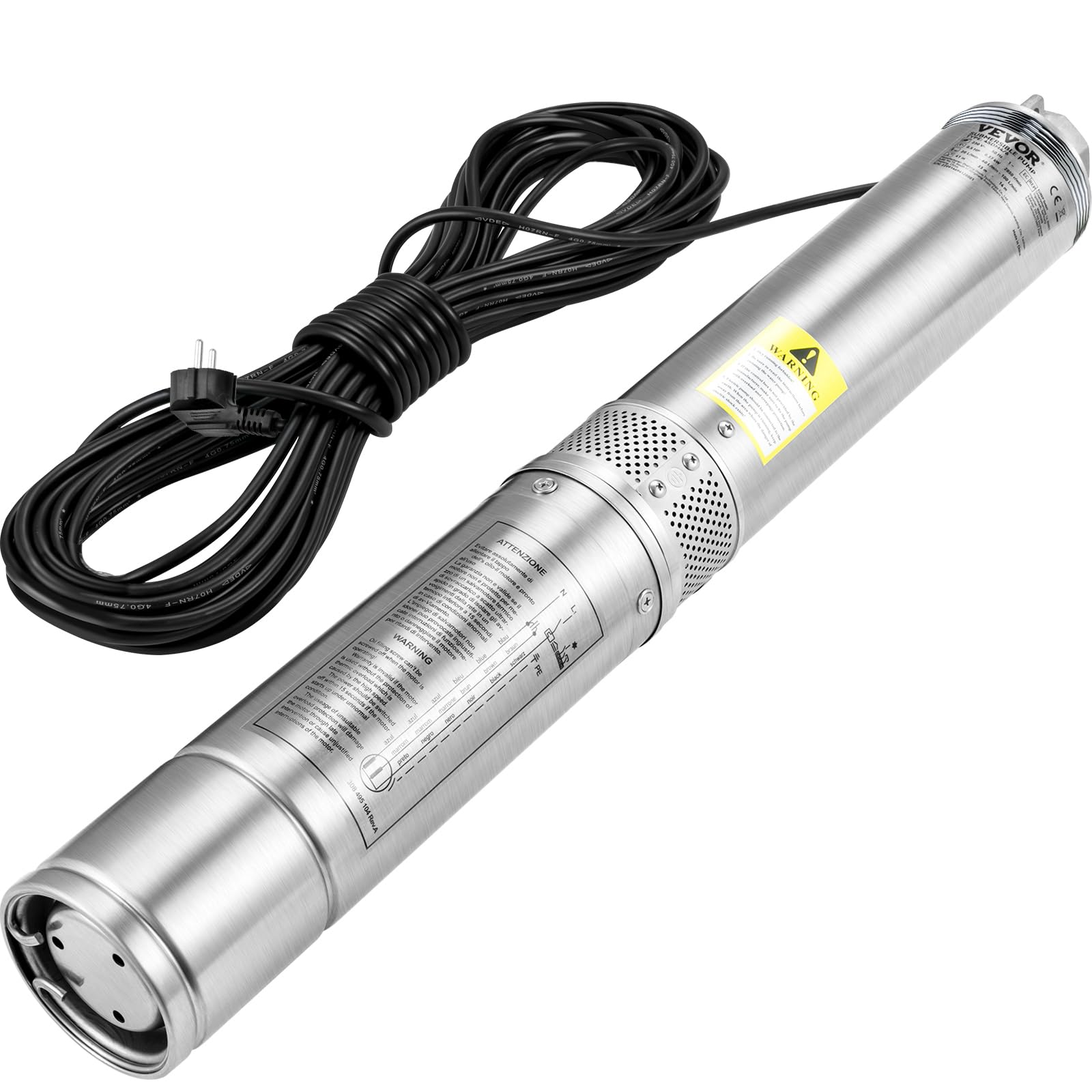 VEVOR Pompe Immergée pour Puits 100 L/min 66 m à Eau Profond en Acier Inox, Électrique 750 W, de Submersible Automatique Usage Domestique Agricole Industriel, Argent,