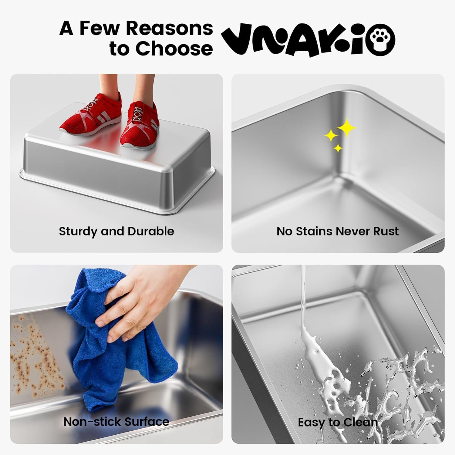 Stainless Steel Cat Litter Box - Enclosed Litter Box with Lid Extra Large XL Metal High Sided Litter Box for Big Cats, Easy Cleaning, Non-Sticky, Anti-Leakage, Included Spoon