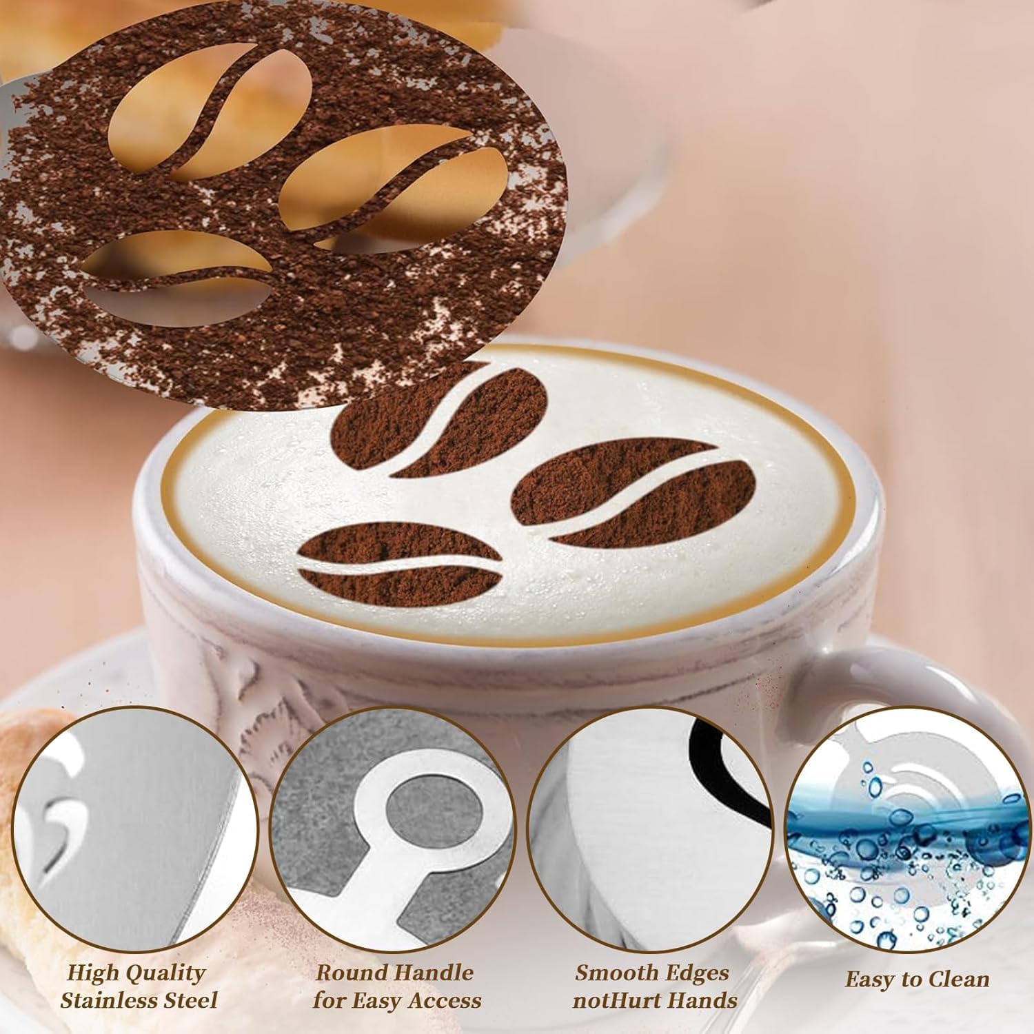 5 sztuk szablonów do kawy ze stali nierdzewnej Cappuccino Barista szablony do dekoracji kakao akcesoria do kawy DIY szablony artystyczne kawa cappuccino