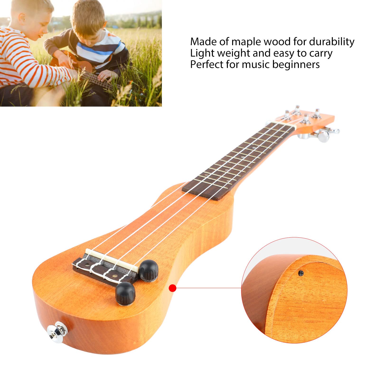 21 In Ukulele, Ukulele Acustico In Legno Massello di Acero per Professionisti Adulti e Bambini, 55 Cm