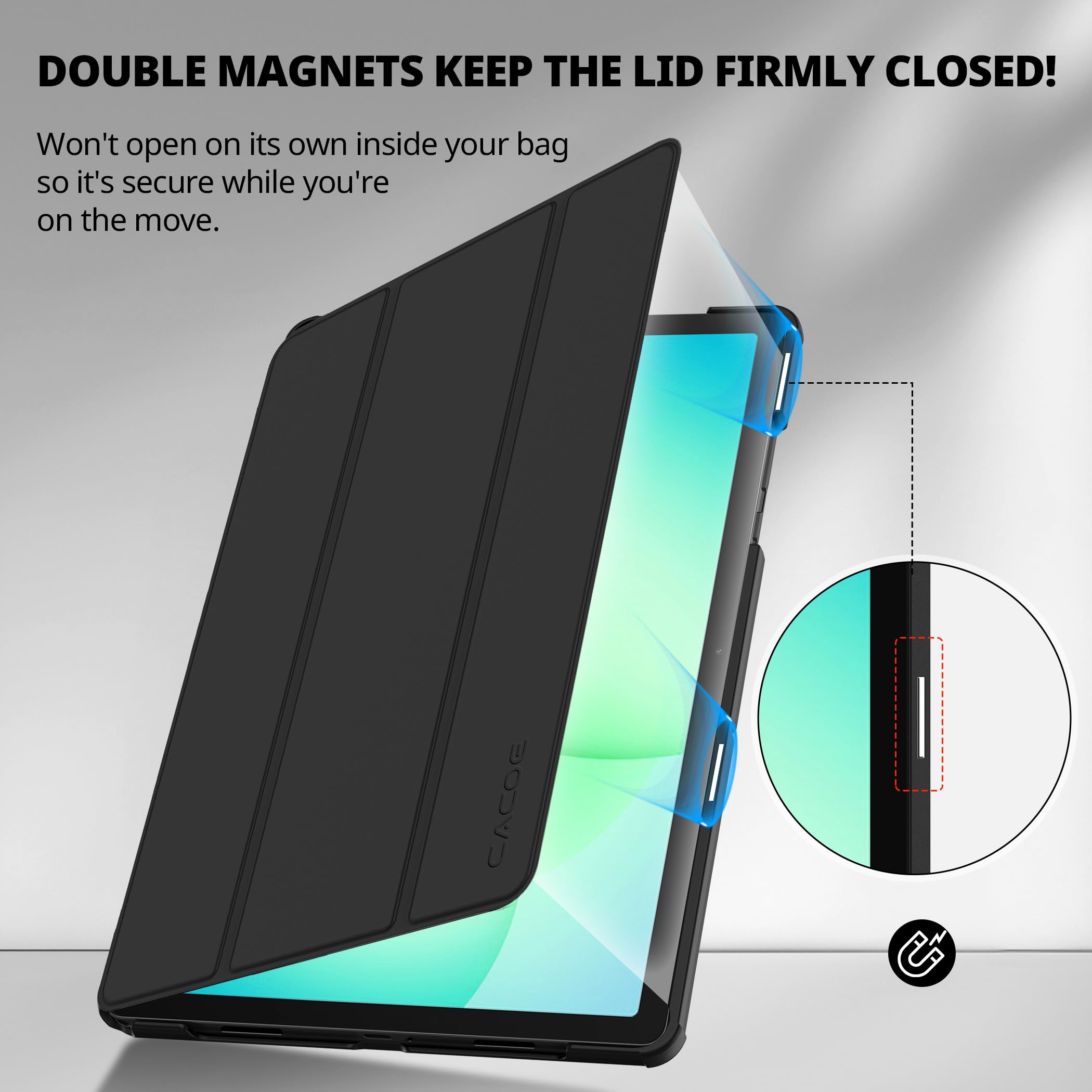 CACOE Custodia Cover Compatibile con Samsung Galaxy Tab A11+ Plus / A9+ 11 Pollici 2025 (SM-X236B/SM-X230), Ultra Sottile in Pelle con Vetro Temperato Ultra Sottile, Nero