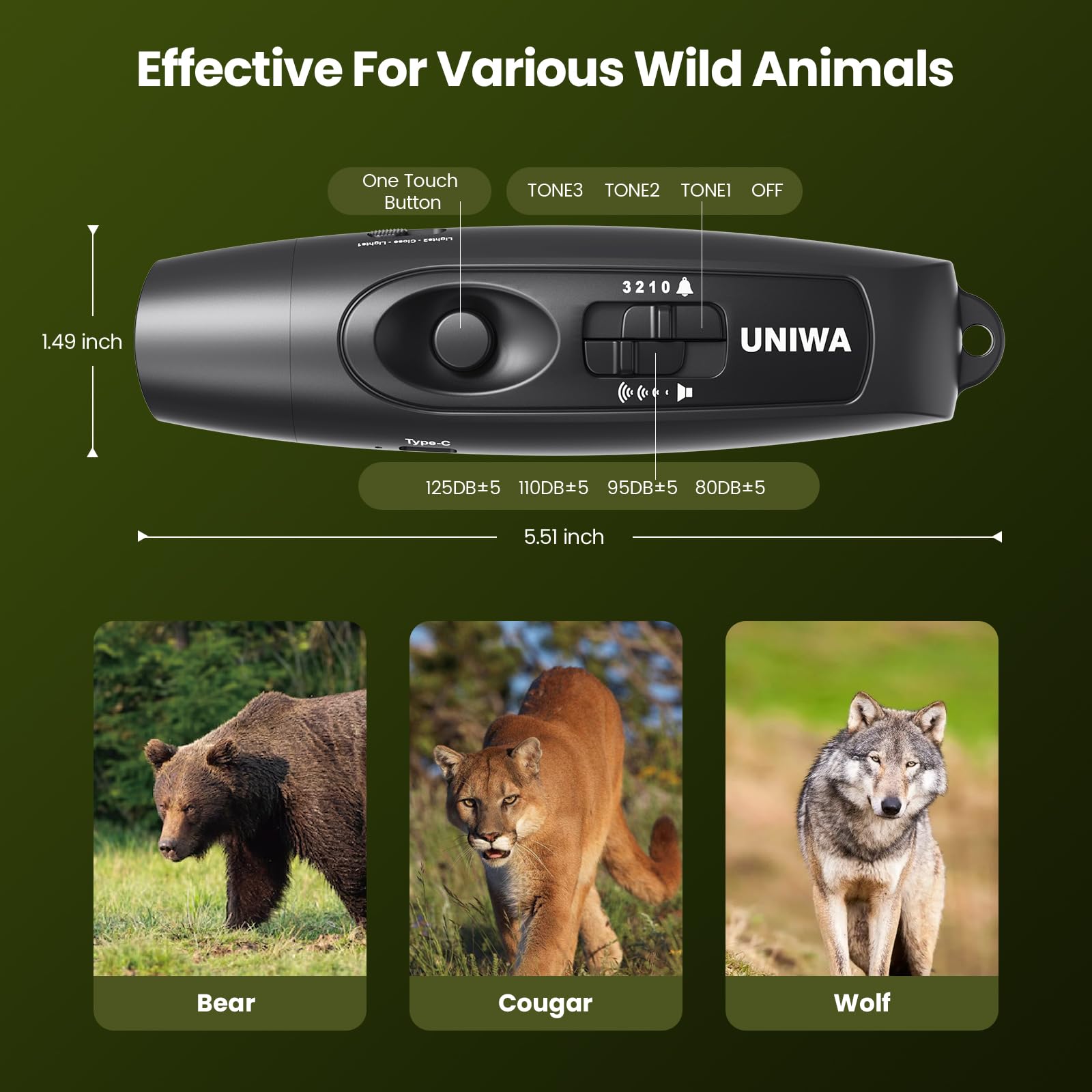 UNIWA Bocina electrónica de oso de aire, bocina de aire fuerte de 120±5 dB para seguridad, senderismo, camping, silbato de emergencia con brújula y termómetro, cuerno de oso para asustar a los osos