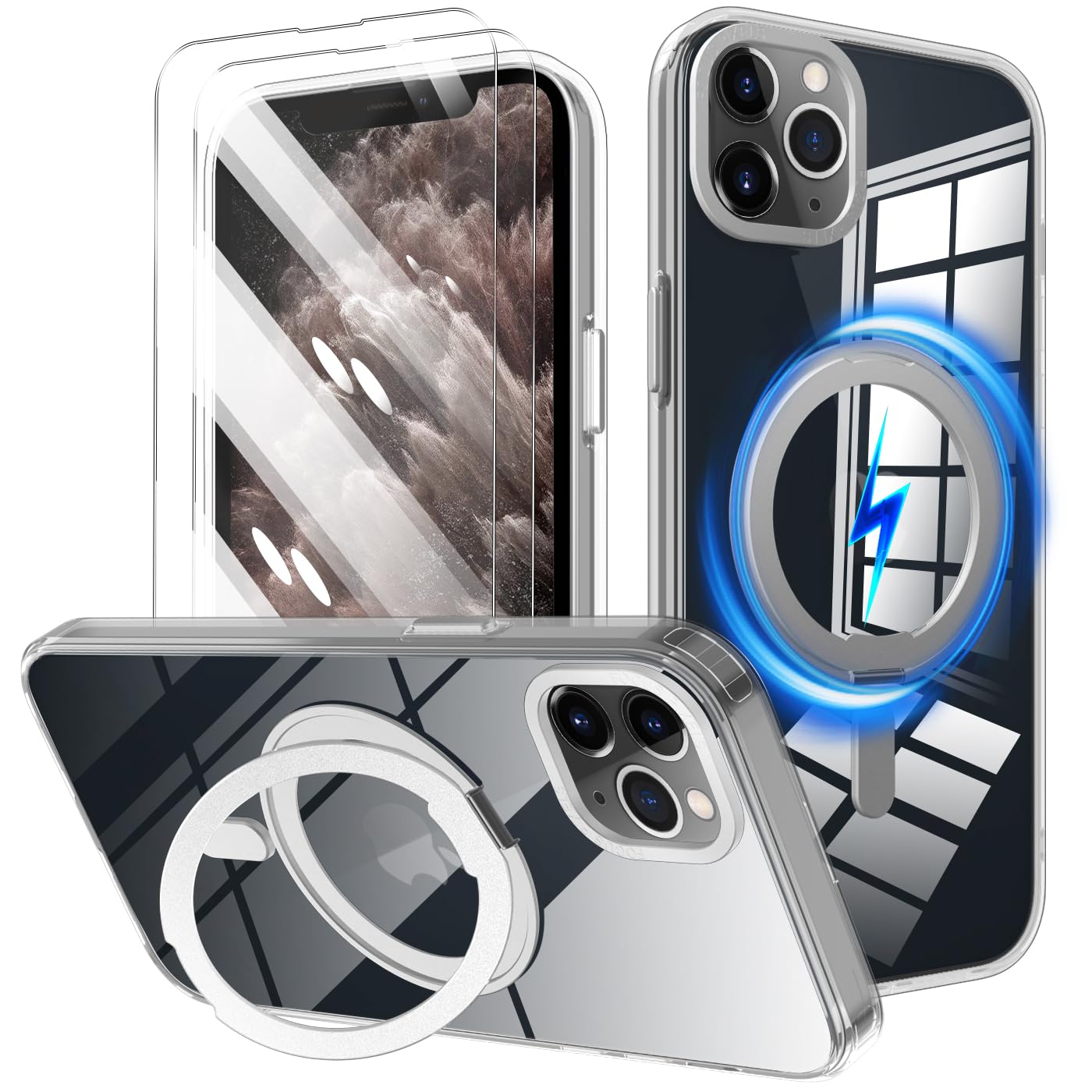 STERKER 360° Rotatable Ring for iPhone 11 Pro Case Clear [Compatible with Magnetic][2Pcs Screen Protector] with Stand, Magnetic Ring Holder Slim Case for iPhone 11 Pro 5.8", Clear
