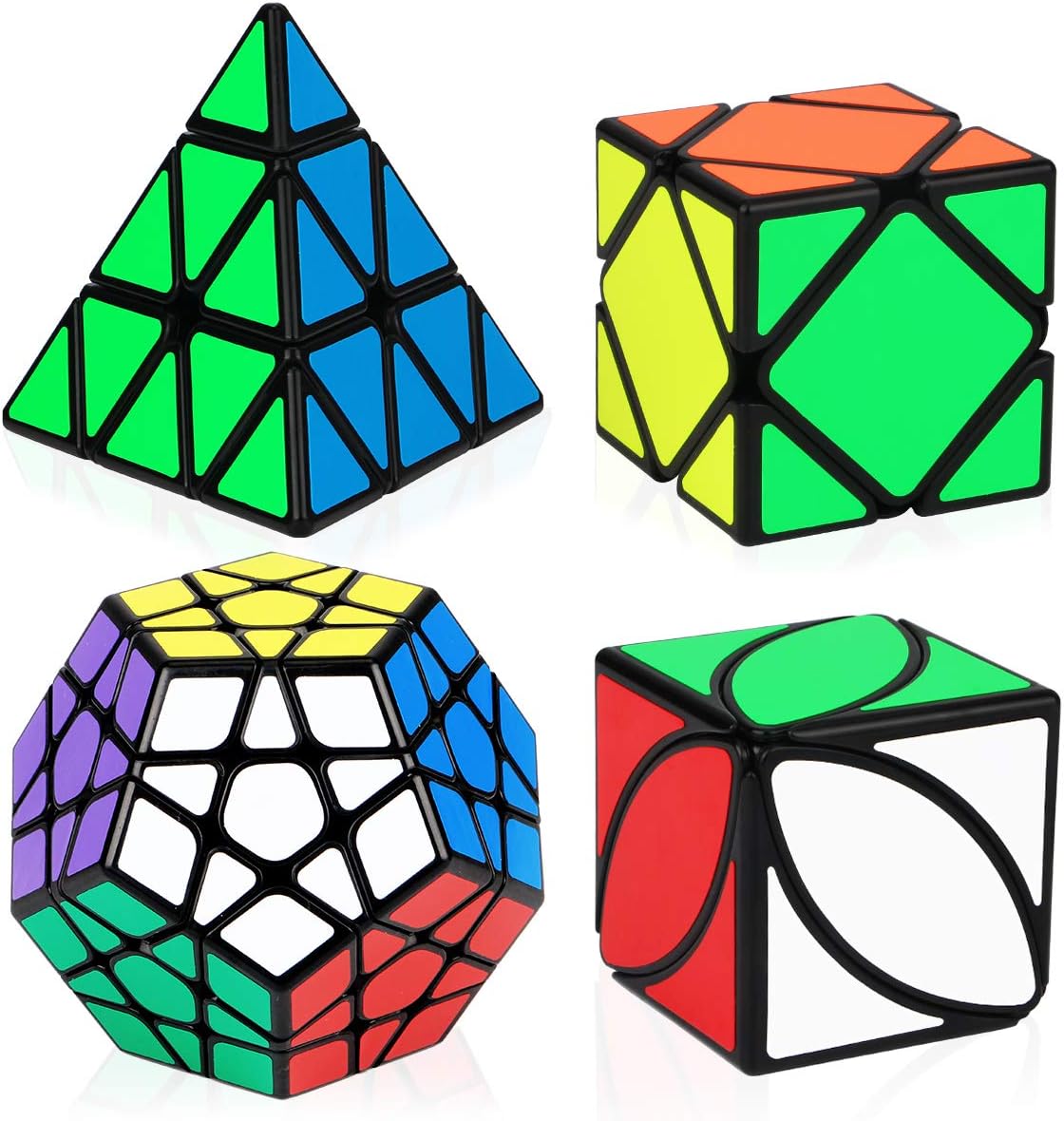 Speed Cube Bundle, Aitbay Magic Cube Set Megaminx Pyramid Skewb Ivy Sticker Speedcubing Smooth Puzzle Collection Toys (4 Pack)