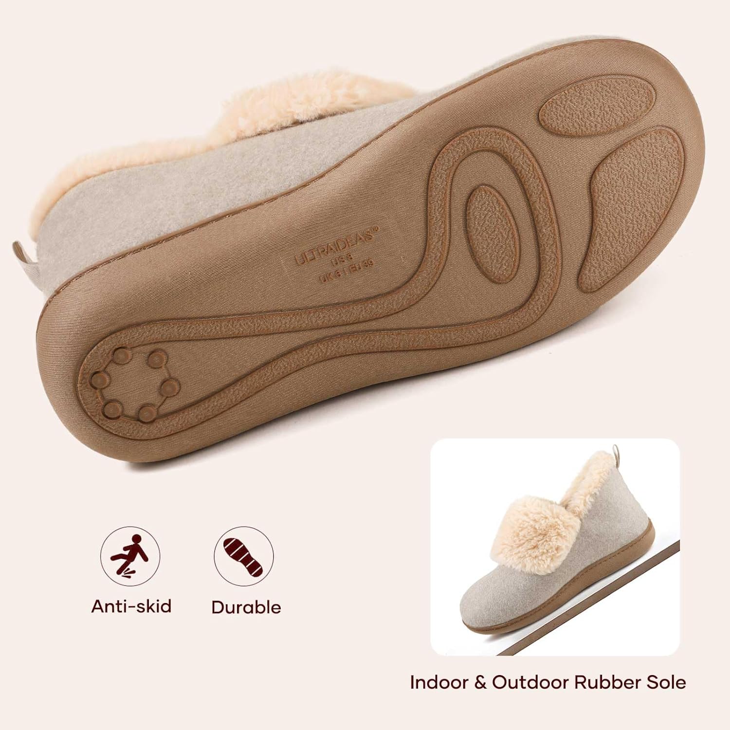 ULTRAIDEAS Women's Memory Foam House Shoes with Fuzzy Collar, Fur Lined Warm Bootie Slippers with Non Slip Sole for Indoor - Image 5