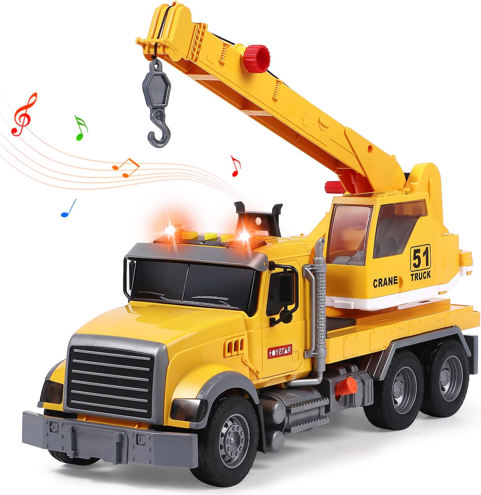 TacobearBig Crane Truck Toys Gifts for Boys 3 4 5 6 7 8 Years 1/16 Scale Friction-Powered Vehicles Construction Wrecker Truck with Lights and Sounds Educational Boys Toy Gift for Kids Toddlers