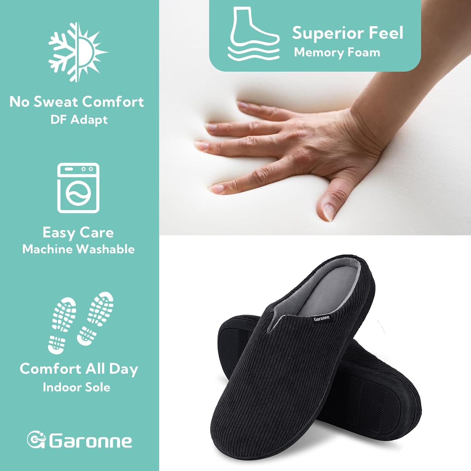 Garonne Men's V-neck Slip-on Slippers with Memory Foam and Non-Slip Sole