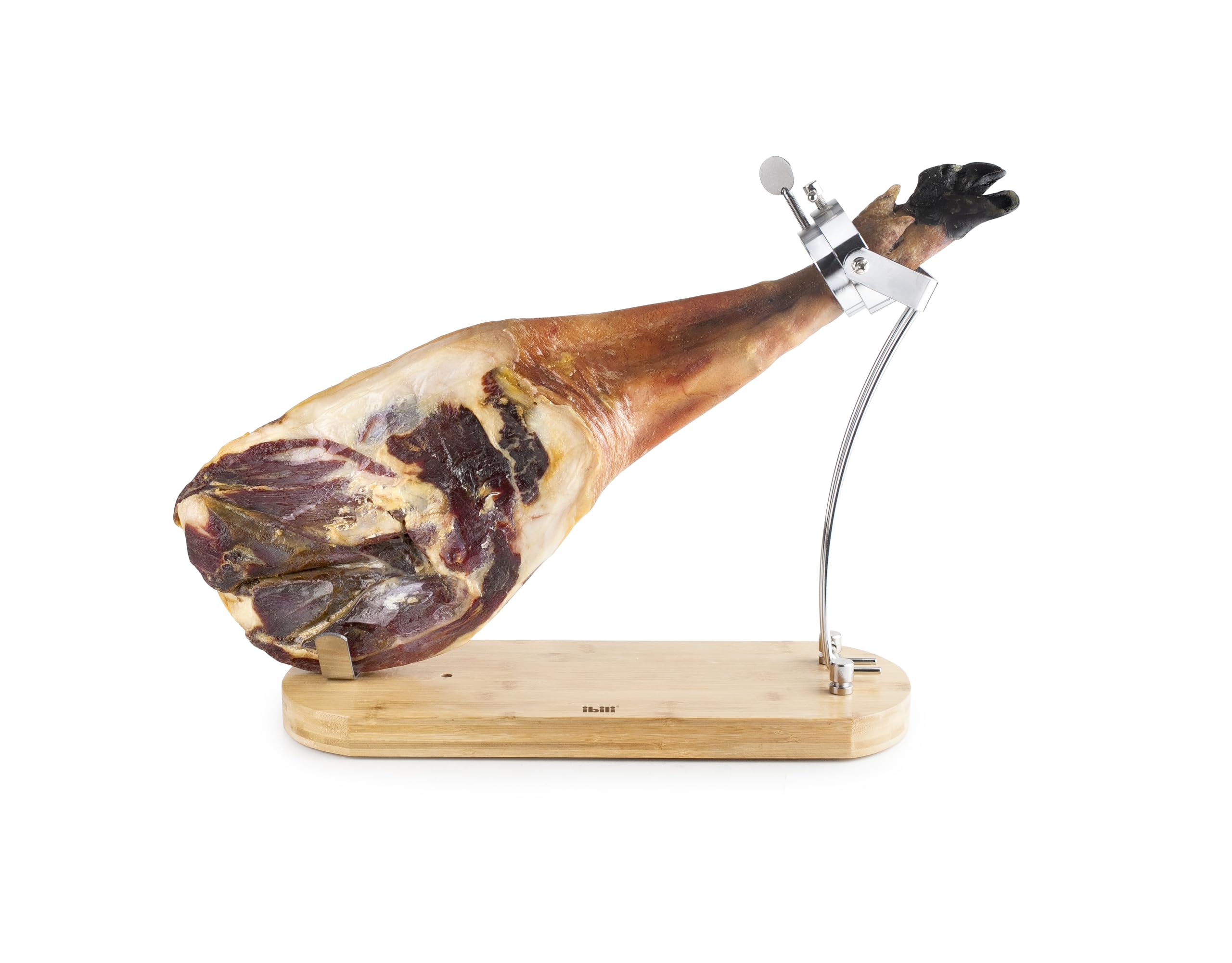 IBILI - Jamonero Plegable + Giratorio Maestro, Acero Inoxidable + Bambú, 48 x 18.5 cms