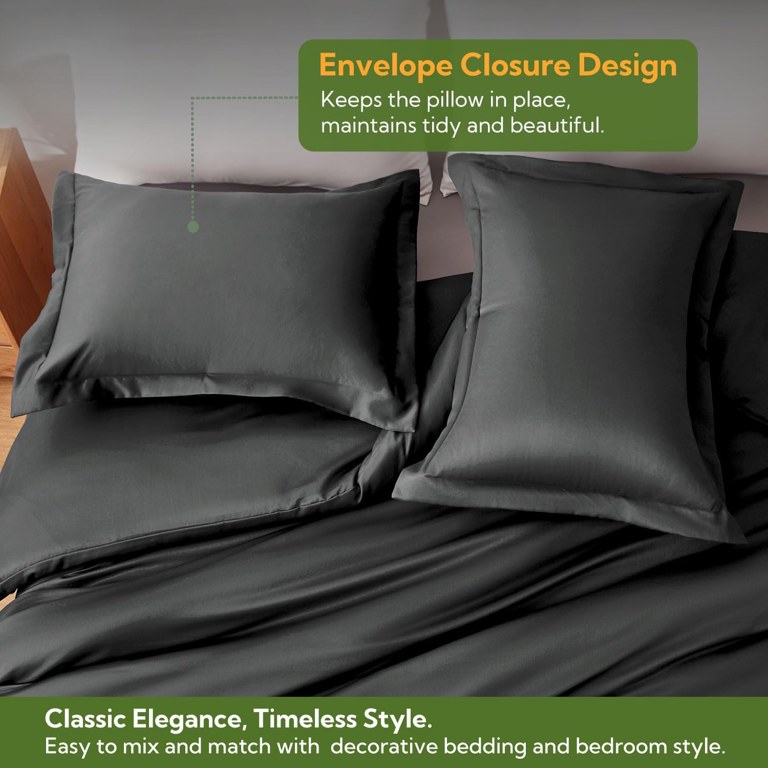 MR&HM Silky Cooling Duvet Cover Queen Size for Hot Sleepers 90"x90", Breathable & Moisture-Wicking Comforter Cover, 3 Pieces Ultra-Soft Bedding Duvet Cover Set with Zipper Closure (Dark Grey) - Image 4