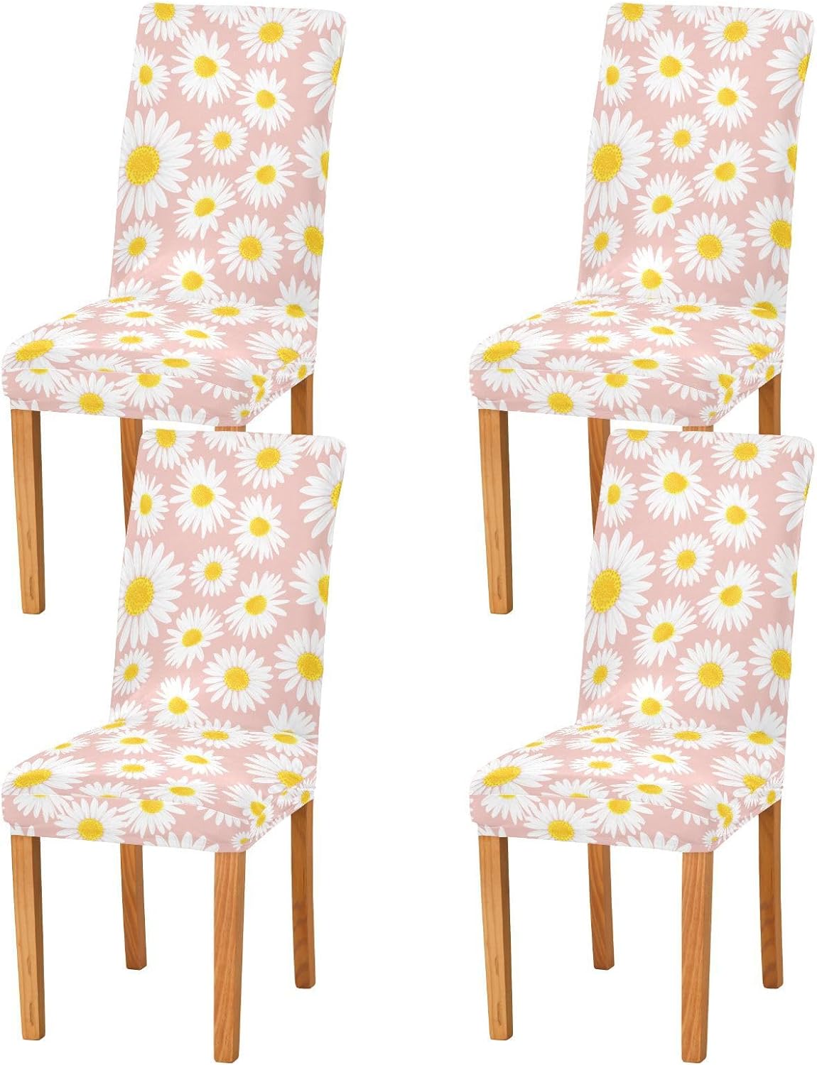 Daisy Flower Pink Dining Chair Covers Set of 4, Stretch Kitchen Chair Slipcover Washable Removable Chair Covers Protector for Dining Room, Hotel and Ceremony