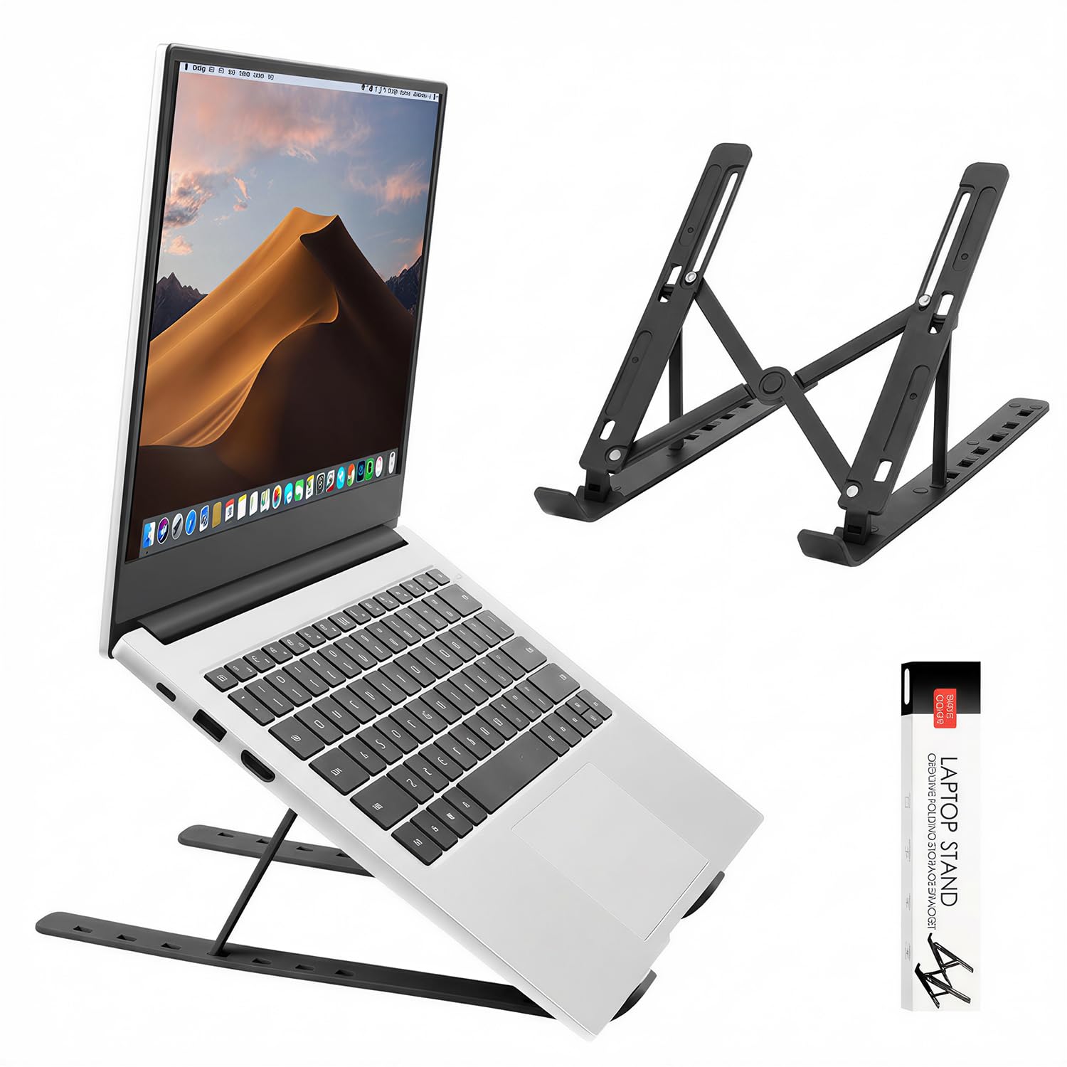 Laptop Stand for Desk, Ergonomic Design Adjustable Aluminum Foldable Portable Computer Stand, Compatible with MacBook Air Pro, HP, Lenovo, Dell, More 10-15.6" Inch and Tablets