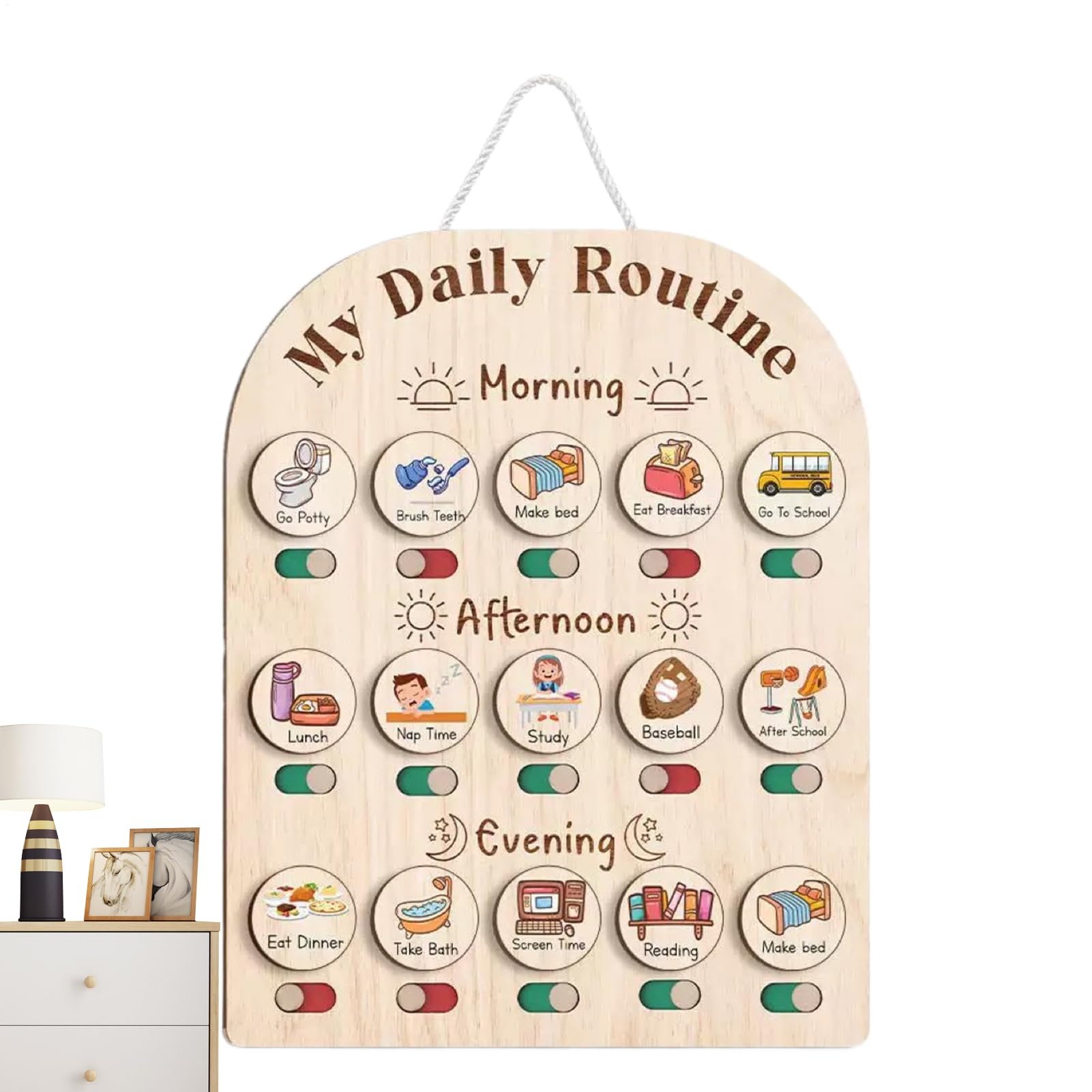 Tabella Delle Routine Per Bambini Piccoli - Tavola in Legno per la Routine della Buonanotte per Bambini 3-5 Anni | Scuola Materna in Legno Per Routine Mattutina e Notturna