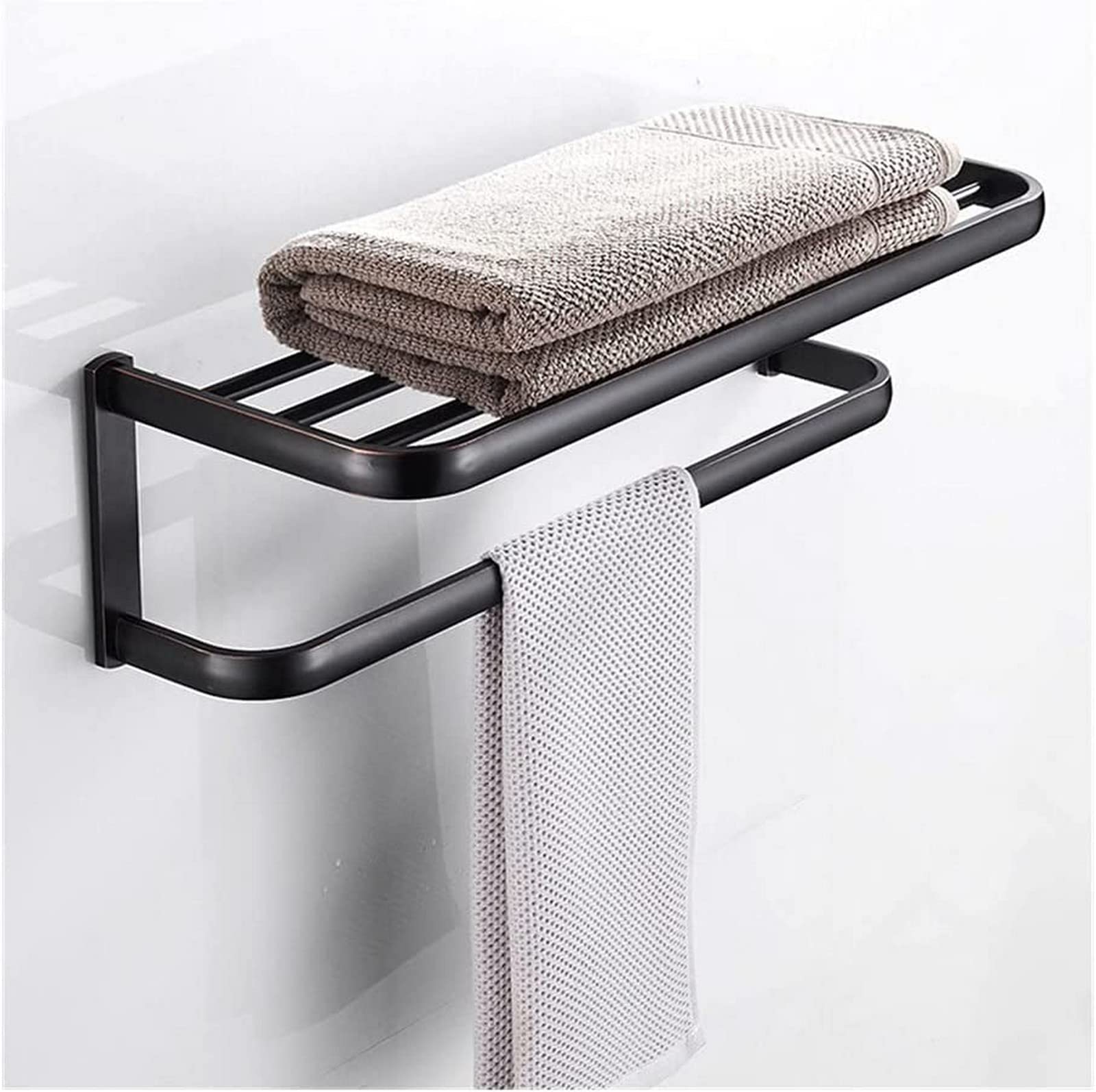 GONMDOPY Towel Rail,Bathroom Towel Rail Shelf, Brass White Black Bath Towels Rack Storage, Wall Mounted Clothes for Kitchen Bathroom Decor/Black