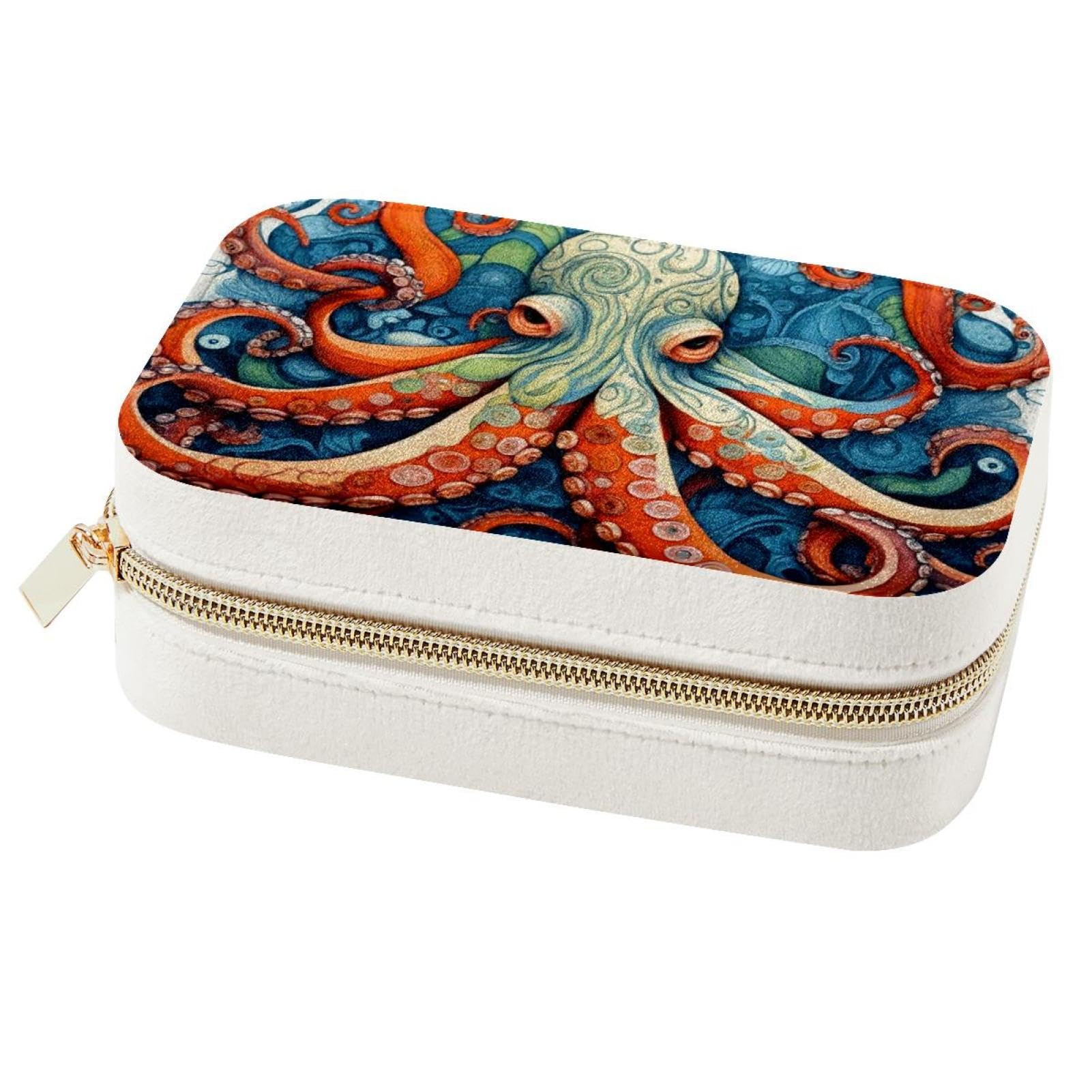 Boîte à bijoux pieuvre bleue et organisateur de bijoux de voyage compact