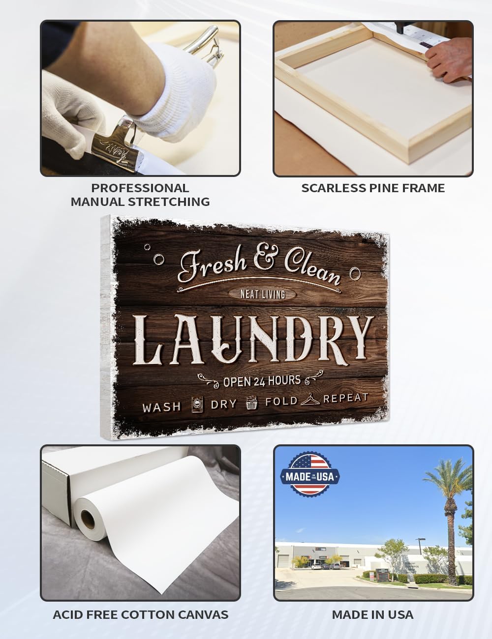 IPIC - Laundry Room Decor, Large Rustic Wall Art Print on Acid-Free Cotton Canvas for Family Laundry Room, Rustic Farmhouse Style Wall Decor for Home, Made in USA