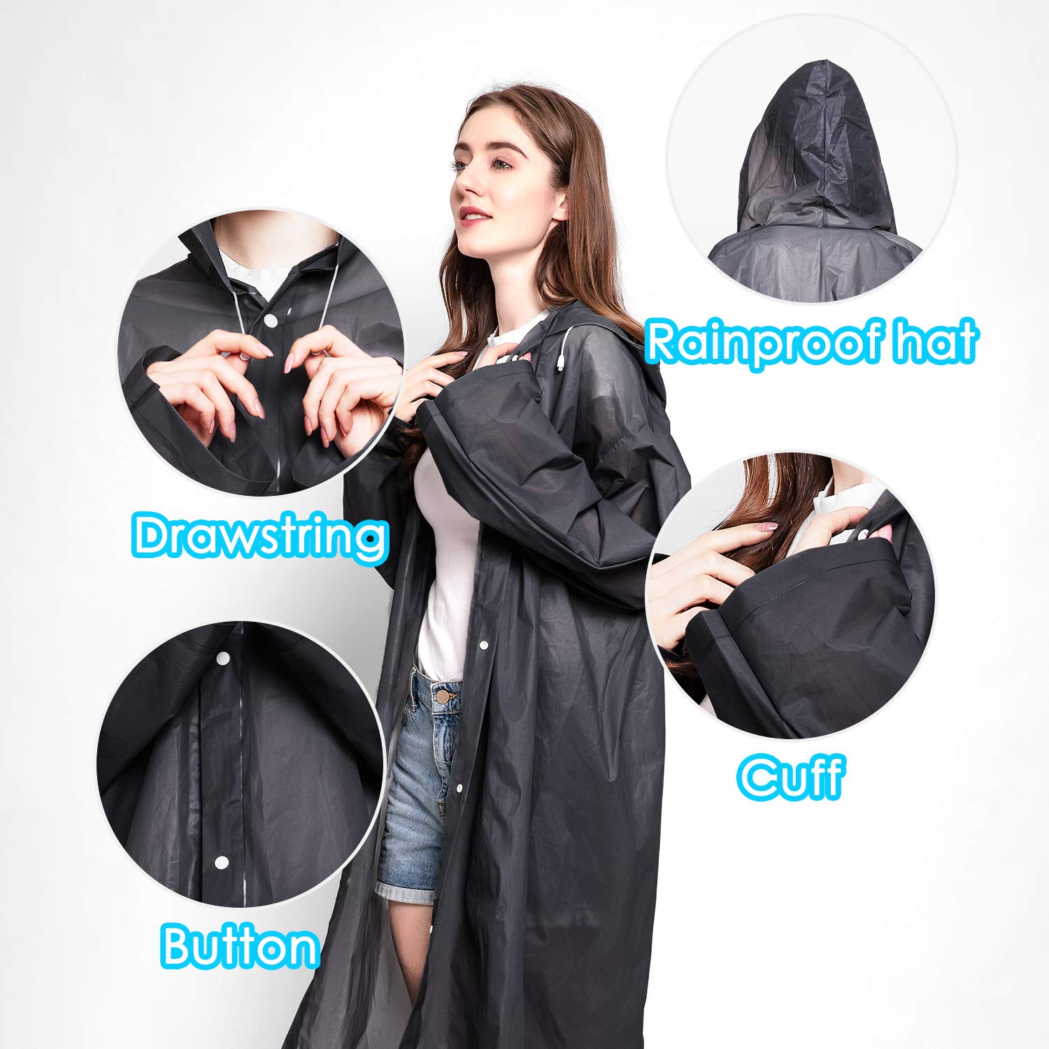 Akxlax 2 Pièces Poncho Pluie Imperméable Pliable, Longue Cape De Pluie Homme Femme, Respirant Vetement De Pluie Avec Capuche, Poncho De Pluie Camping, Blanc