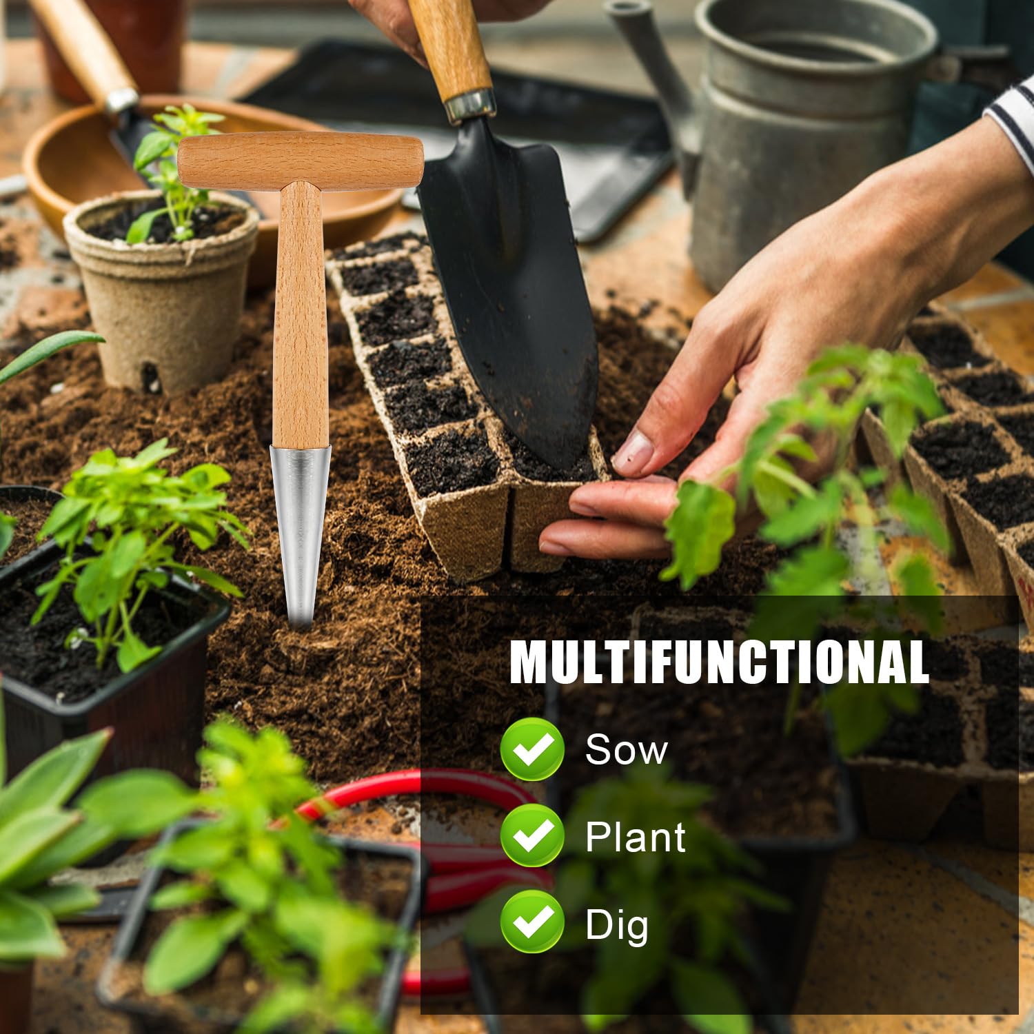 Planteur à Bulbes En Acier Inoxydable - Avec Poignée En Bois Et échelle De Profondeur, Pour Jardinage Facile - 9
