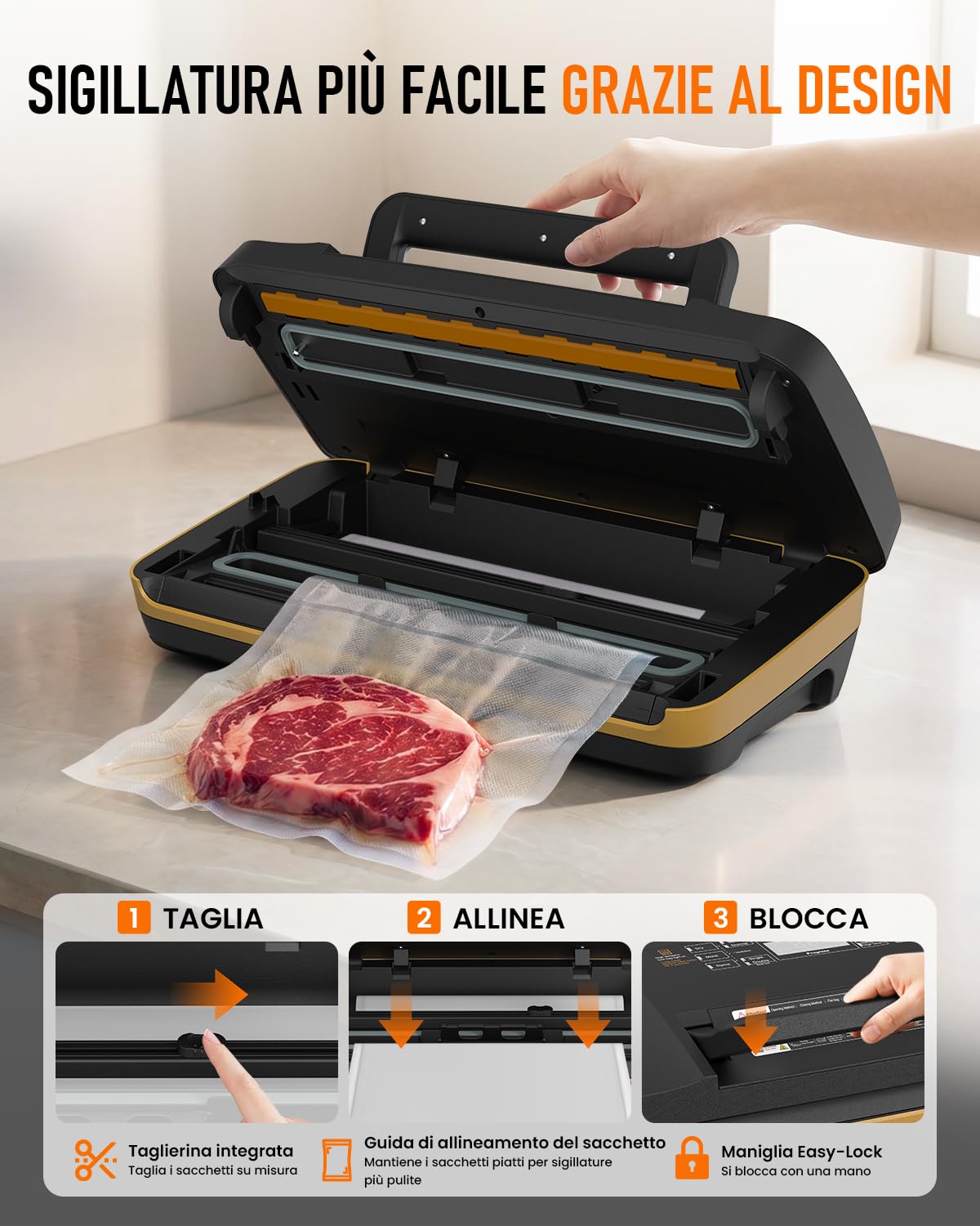 Macchina Sottovuoto Alimenti Professionale 95 kPa, Macchina per Sottovuoto per Alimenti 18 in 1, Sigillatrice Sottovuoto, Doppia Sigillatura, Taglierina e Vano Porta Rotolo, Sous Vide