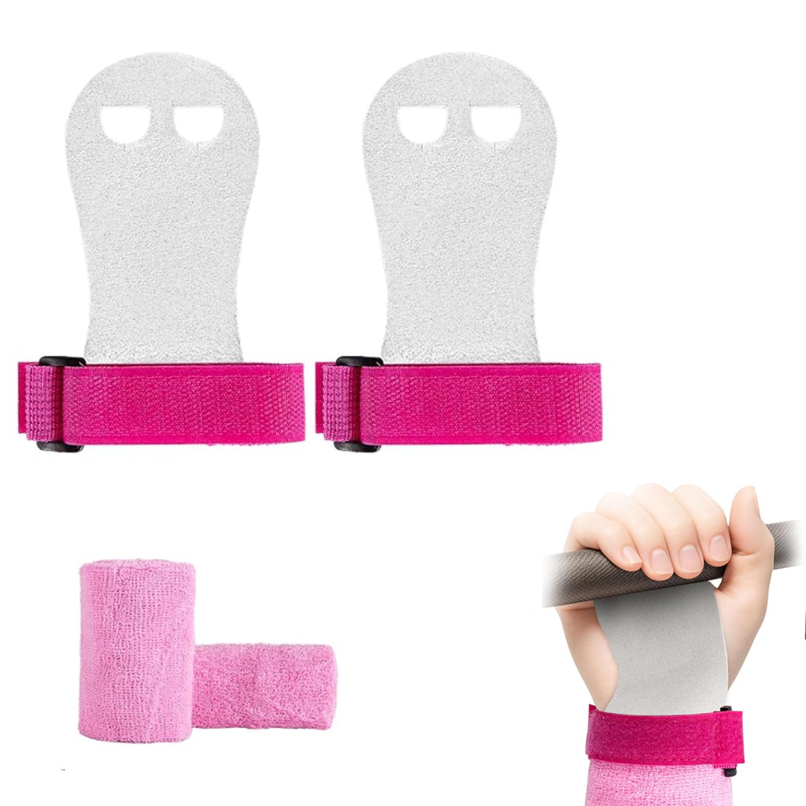 2 Pairs Kids Genuine Leather Gymnastics Hand Grips with Wristbands Sets,Gymnastic Bar Grip Gloves & Wrist Support Sports Accessories for Gymnastics Bar, Weightlifting, Barbell Workout Exercise