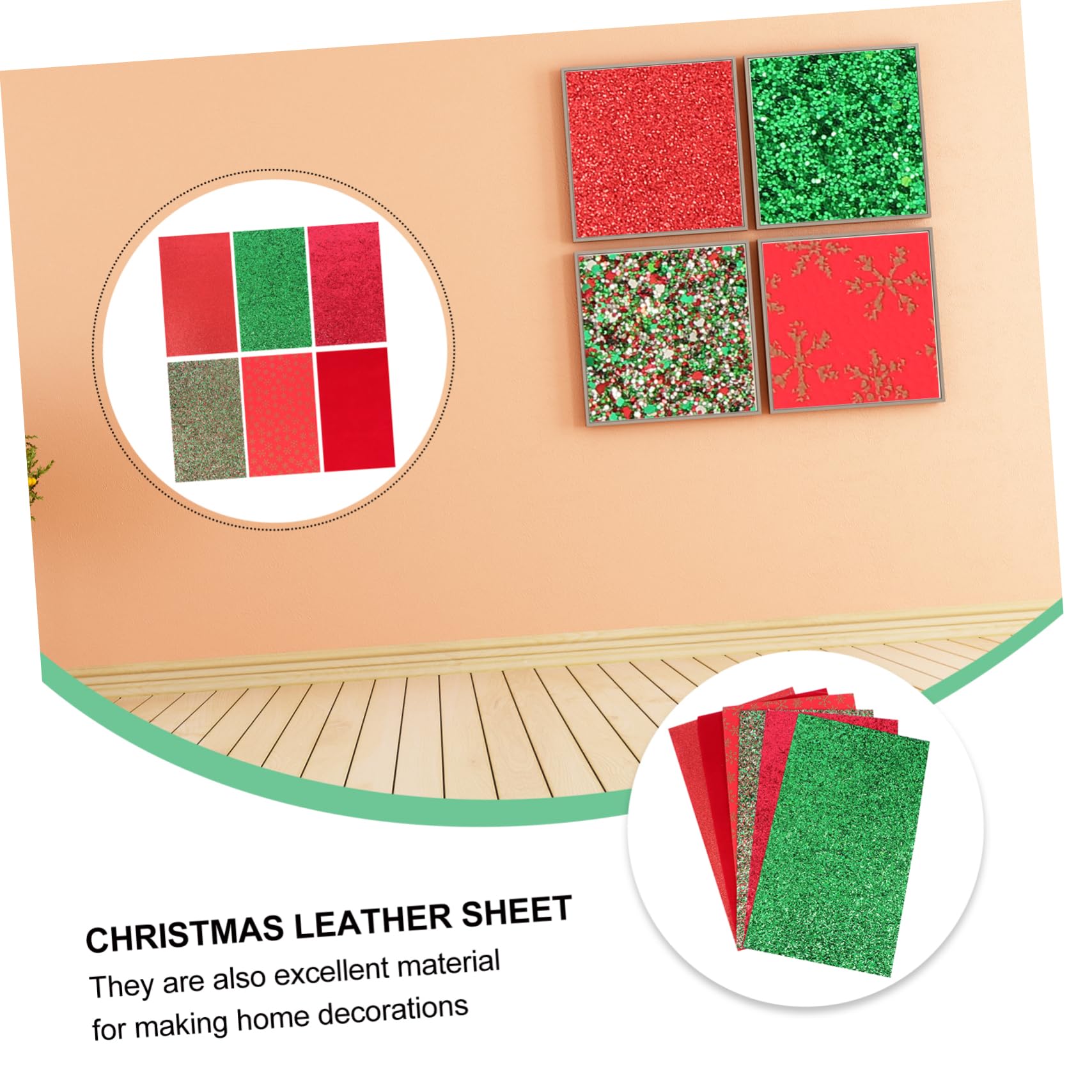 SHINEOFI 6blätter Weihnachts-lederblätter Glitzerndes Kunstleder Für -projekte Hautfreundlich Langlebig Einfach Zuschneidbar Für Haarschmuck Und Accessoires