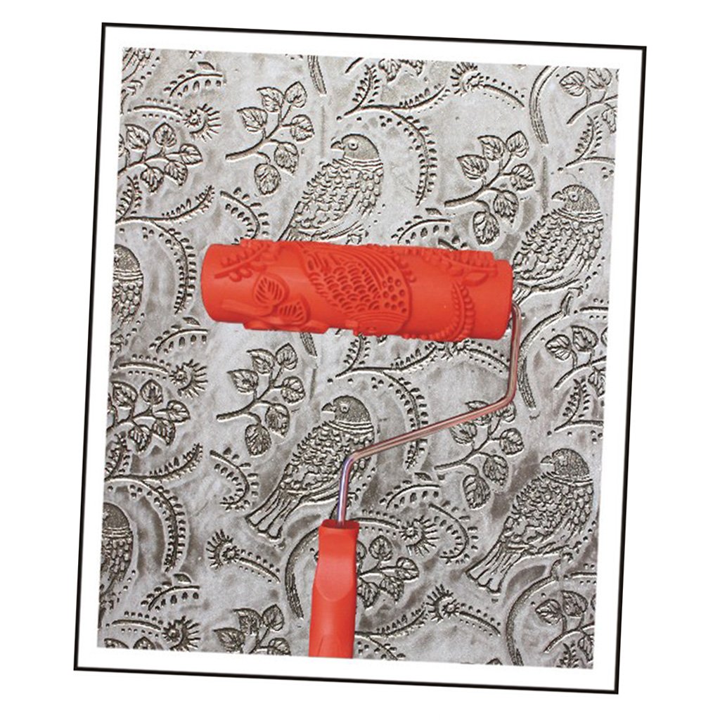 Maison Bricolage Accessoire 7" Fleurs Et Oiseaux Rouleau De Peinture Avec Poignée En Plastique Pour La Décoration Murale