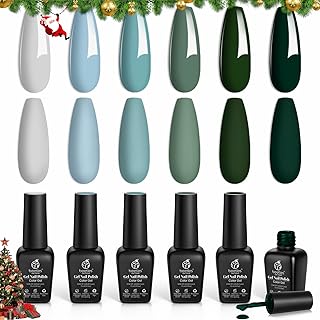 Beetles Blue Green Gel Nail Polish Set - 6 Colors Misty Gray Dark Green Gel Polish Kit Baby Blue Nail Gel Polish Soak Off ...