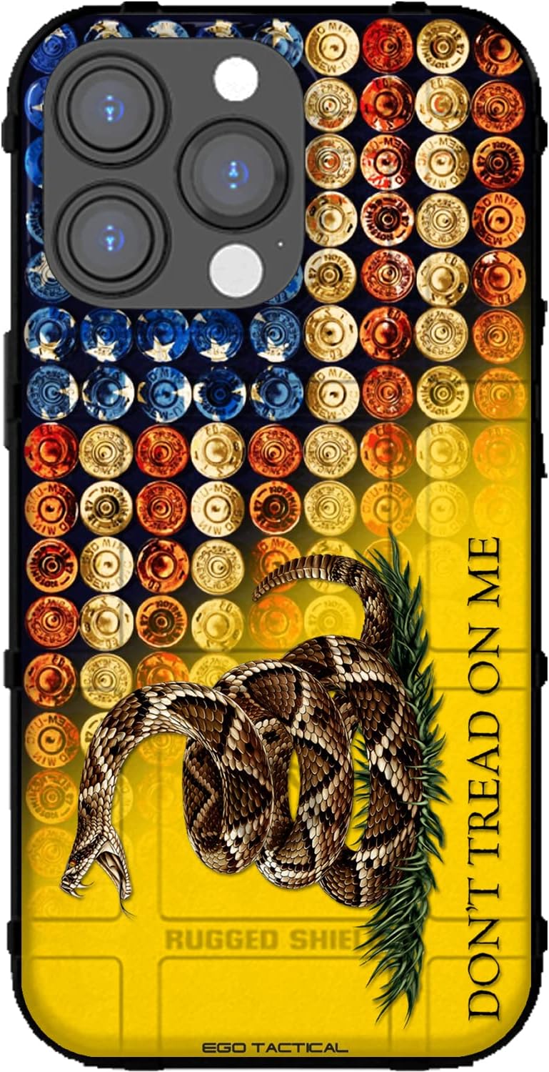 EGO TACTICAL Limited Edition Rugged Shield case Compatible with iPhone 14 Pro [6.1" Screen] Printed in The USA US Flag Shells/Dont Tread on Me