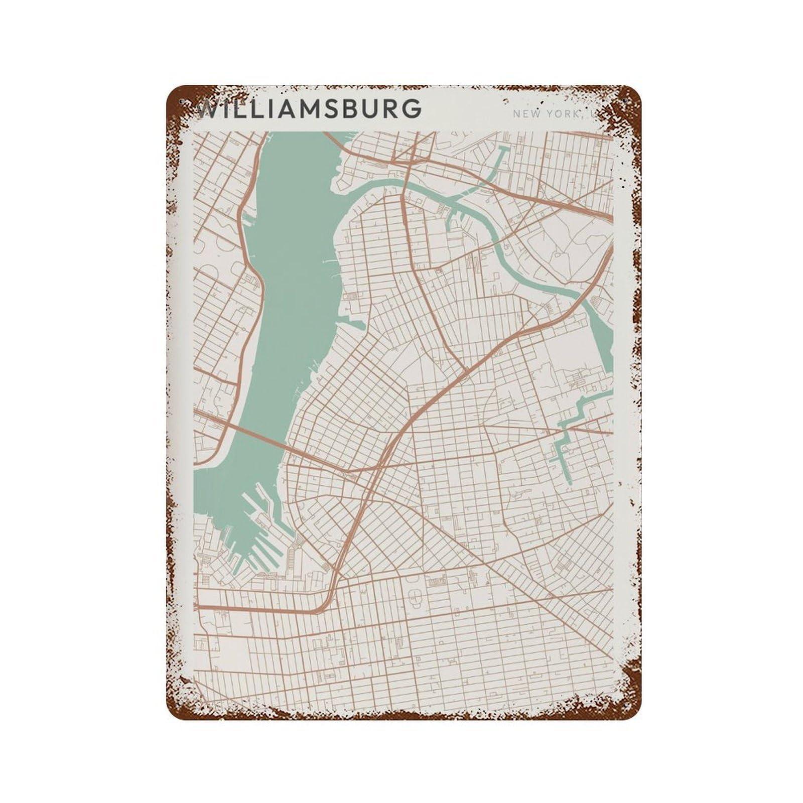 xiaoxiaoshen Williamsburg Map New York Travel Gift Scandi Wall Decor Art Metal Tin Poster Modern Home Decor Art Home Bar Shop Decorations Vintage Sign 40x30cm