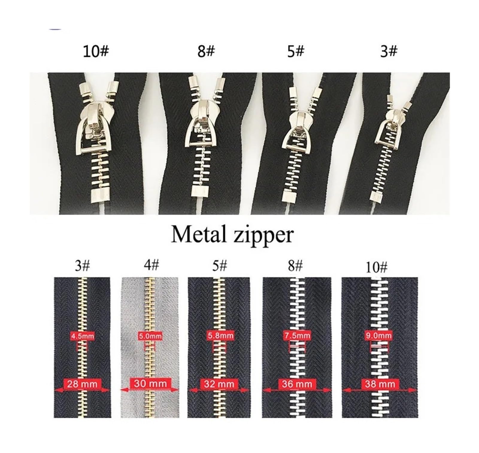 Deslizadores de Cremallera for Cremalleras de Metal, Kit de reparación de Ropa, Accesorios de Costura DIY, Anillo D 3#5#8#10#, 10-50 Uds.(Chrome,50PCS_NO8)