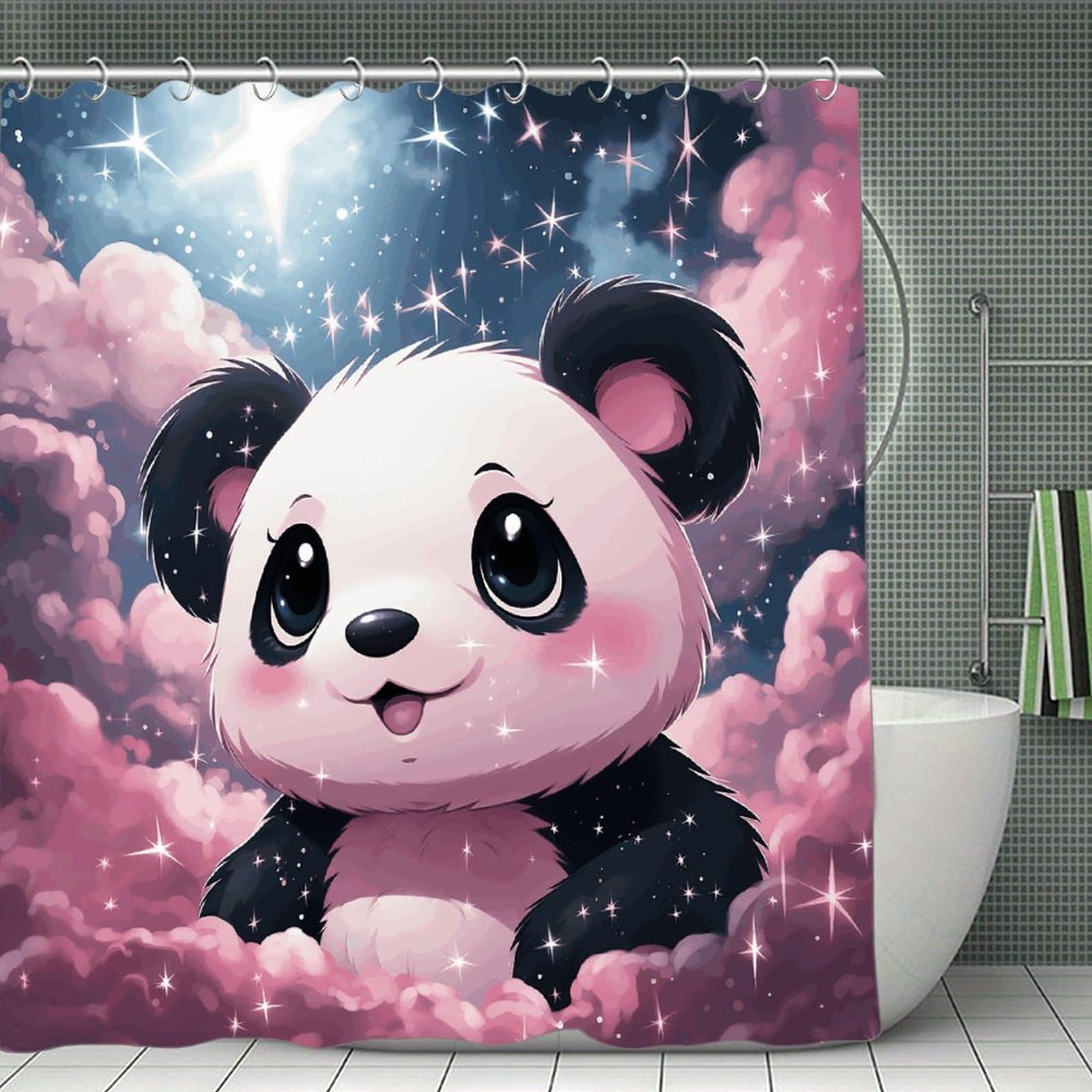 VstaDank Pink Panda Shower Curtain Light-Weight Blackout Bathroom Curtain Washable Shower Liner 71x71 Inch Bath Curtain with Metal Holes Bathtub Bath Room