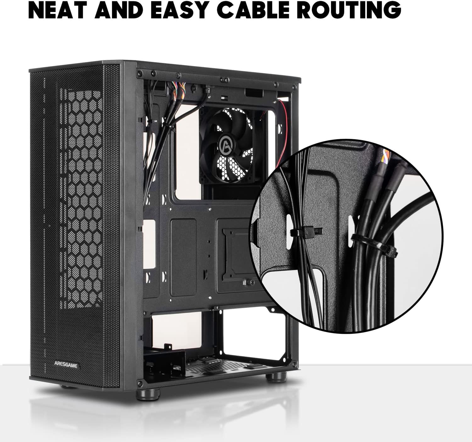 ARESGAME at-M1 Mid-Tower PC Case, Transparent Side Panel and ATX/M-ATX Support, Liquid Cooling Support up to 240mm Radiator, Black
