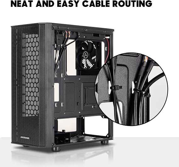 ARESGAME at-M1 Mid-Tower PC Case ، لوحة جانبية شفافة ودعم ATX / M-ATX ، دعم تبريد سائل يصل إلى 240 مم رادياتير ، أسود