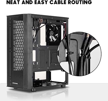 ARESGAME at-M1 Mid-Tower PC Case ، لوحة جانبية شفافة ودعم ATX / M-ATX ، دعم تبريد سائل يصل إلى 240 مم رادياتير ، أسود