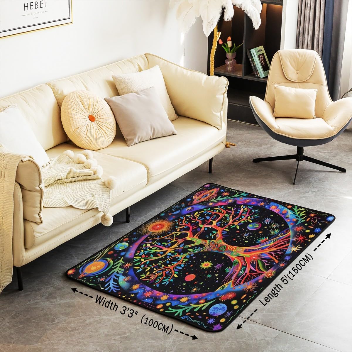 jejeloiu Tree of Life Living Room Rugs Area Rug 3x5 Sun and Moon Living Room Rugs Galaxy Space Living Room Rugs Aesthetic Decorative Rug