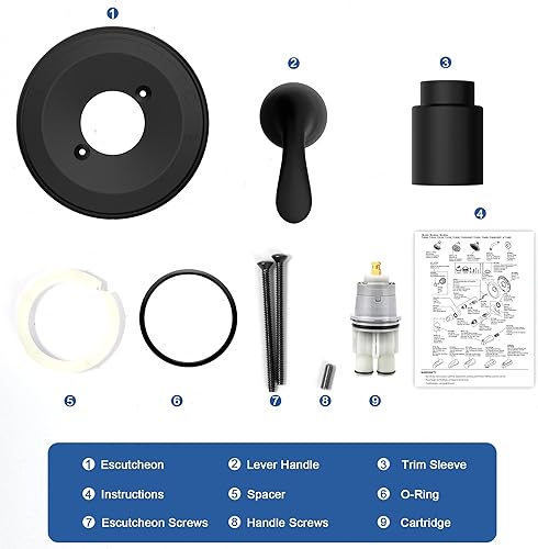 Miniatura 6 de Kit de ajuste de válvula de ducha de equilibrio de presión de repuesto para Delta T13020-BL Classic 13 Series, negro mate (cartucho RP46074