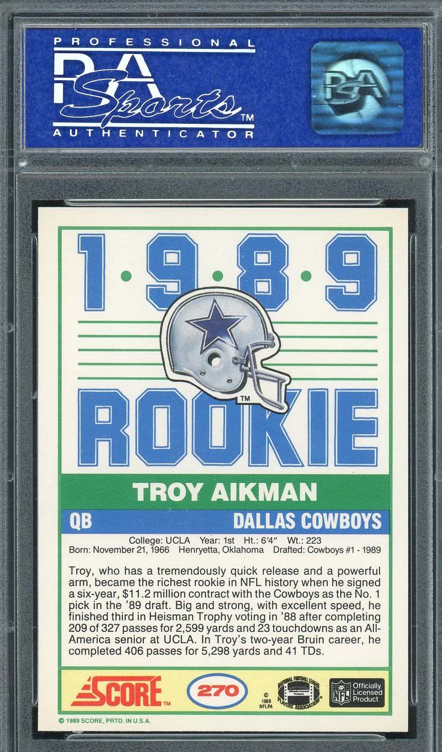Amazon.com: Troy Aikman 1989 Score Football Rookie Card RC
