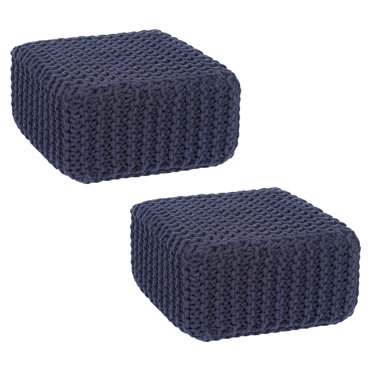 REDEARTH Cube Low Pouf Foot Stool Ottoman Set of 2 - Hand Knitted Poof - Cord Boho Pouffe - Home Décor - Stuffed Footrest for Living Room - Nursery - Bedroom - Patio (16
