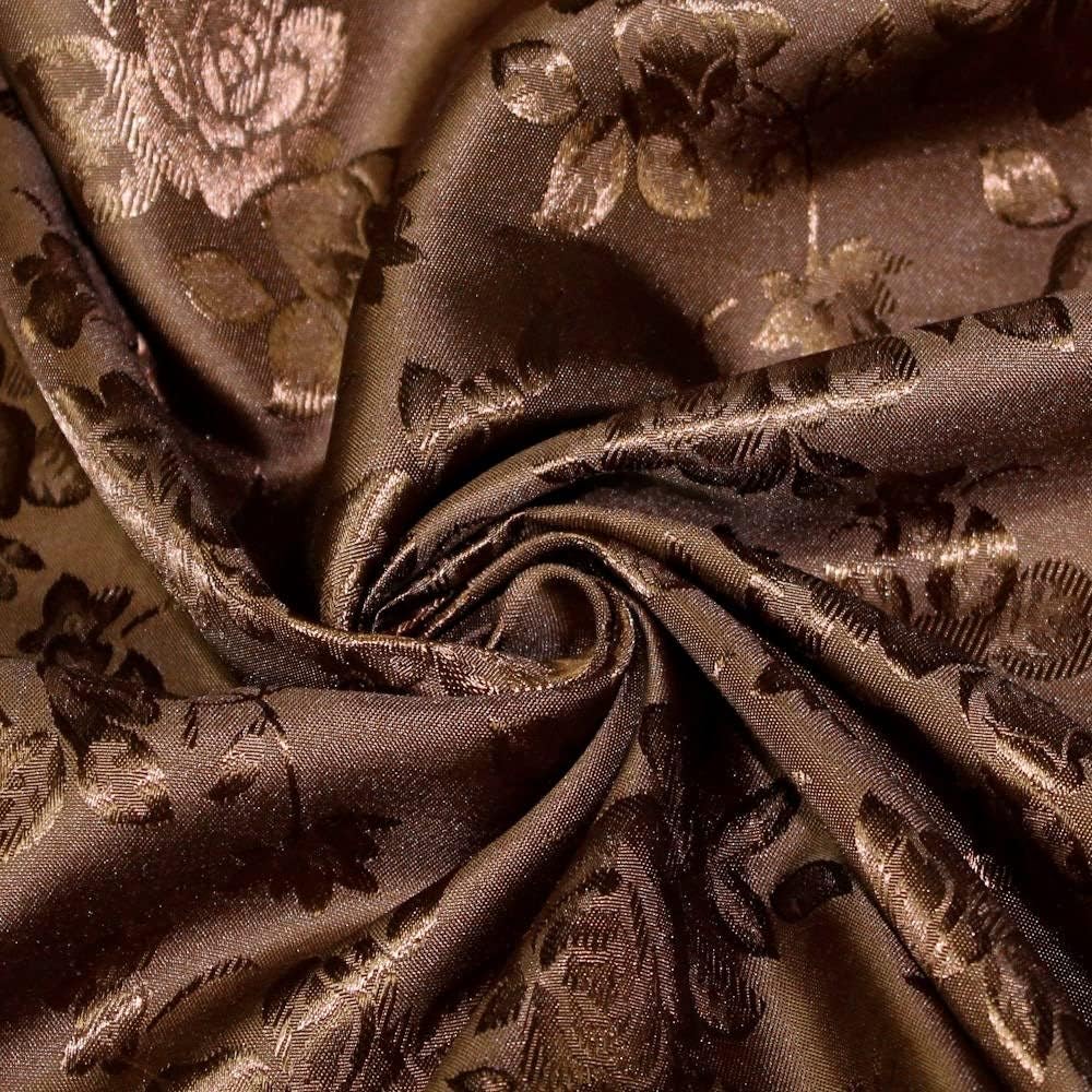 Kayla Dark Brown Polyester Floral Jacquard Brocade Satin Fabric by The Yard - 10004