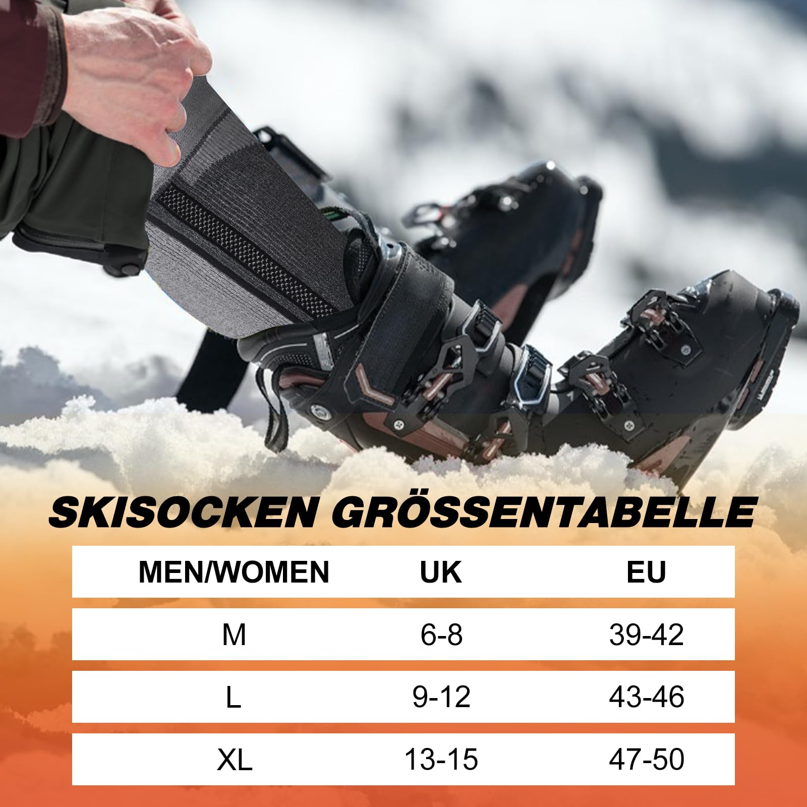 SukModen 2 pares de calcetines de esquí de lana merino para hombre, mujer y jóvenes, calcetines térmicos gruesos para días fríos, esquí y snowboard, talla 35-50