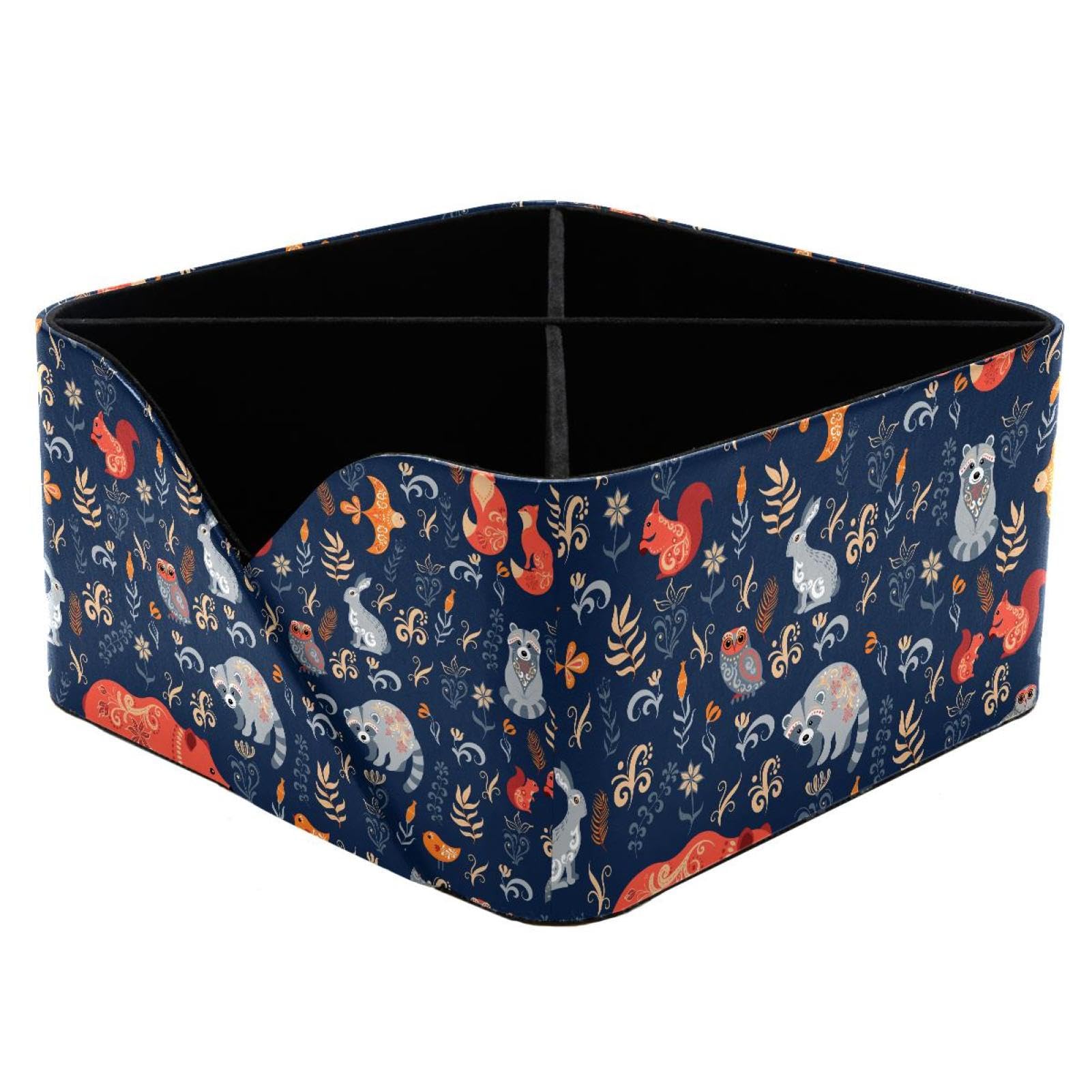 KengjuTesu Forest Fox Bear Raccoon Owls Rabbits Flowers Pattern Desktop Organizer Pen Holder, Rectangular Pencil Cup for Office, Study and Makeup Stations