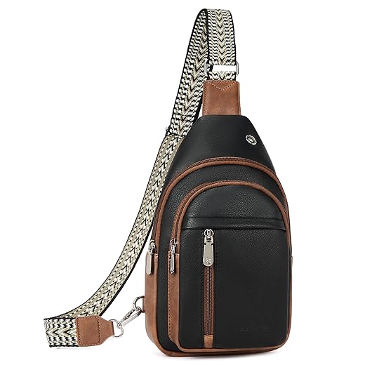 BOSTANTEN Sling Bag Cross Body Bag Trendy Leather Crossbody Purse Chest Bag with Adjustable Guitar Strap for Travel, Camel Brown