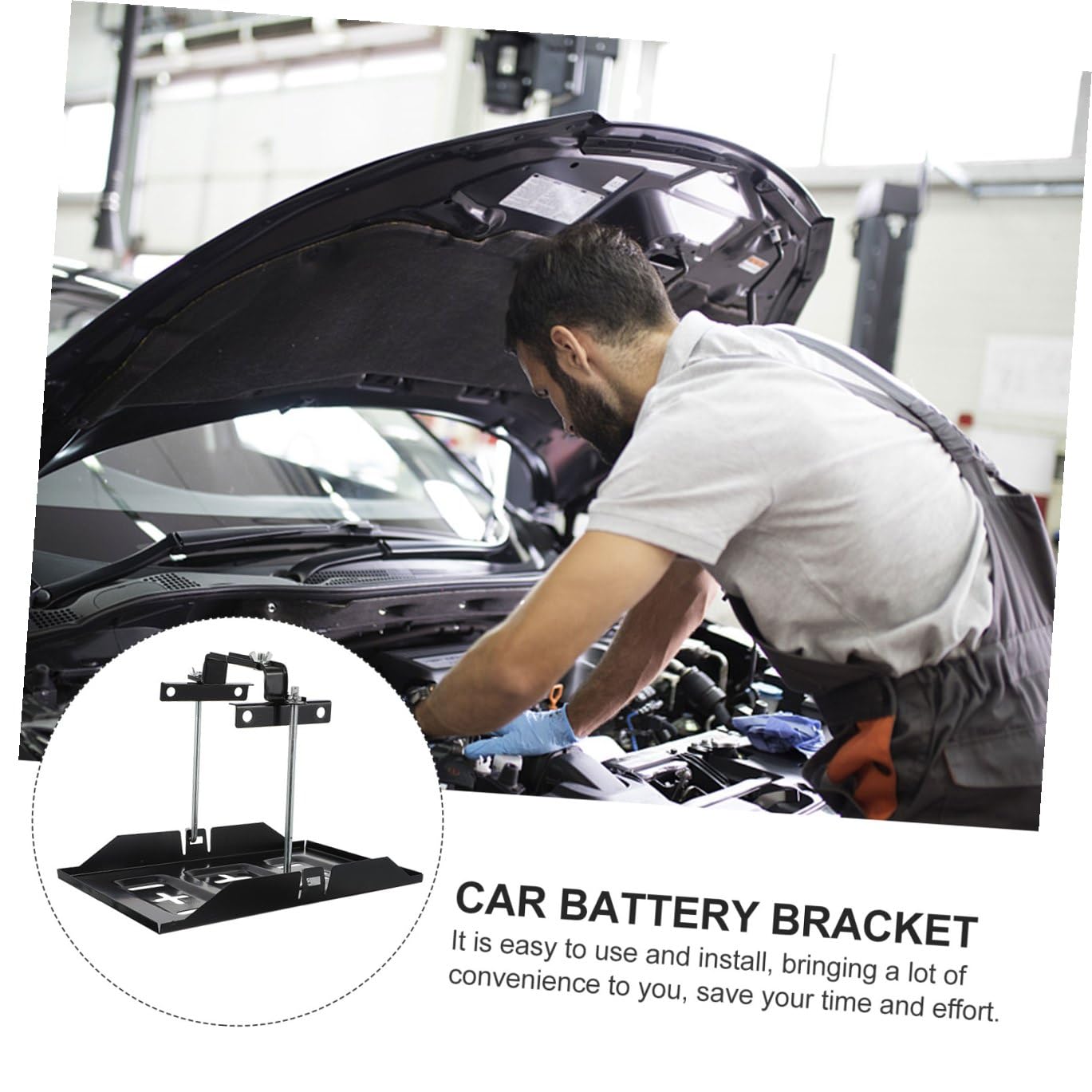 Support de Batterie de Voiture Noir en Fer, 1 Set de Fixation