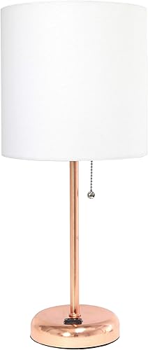 Miniatura 19 de Simple Designs LT2024-LPK-2PK Juego de dos lámparas de mesa de palo de acero cepillado con toma de corriente y pantalla de tela de tambor para sala