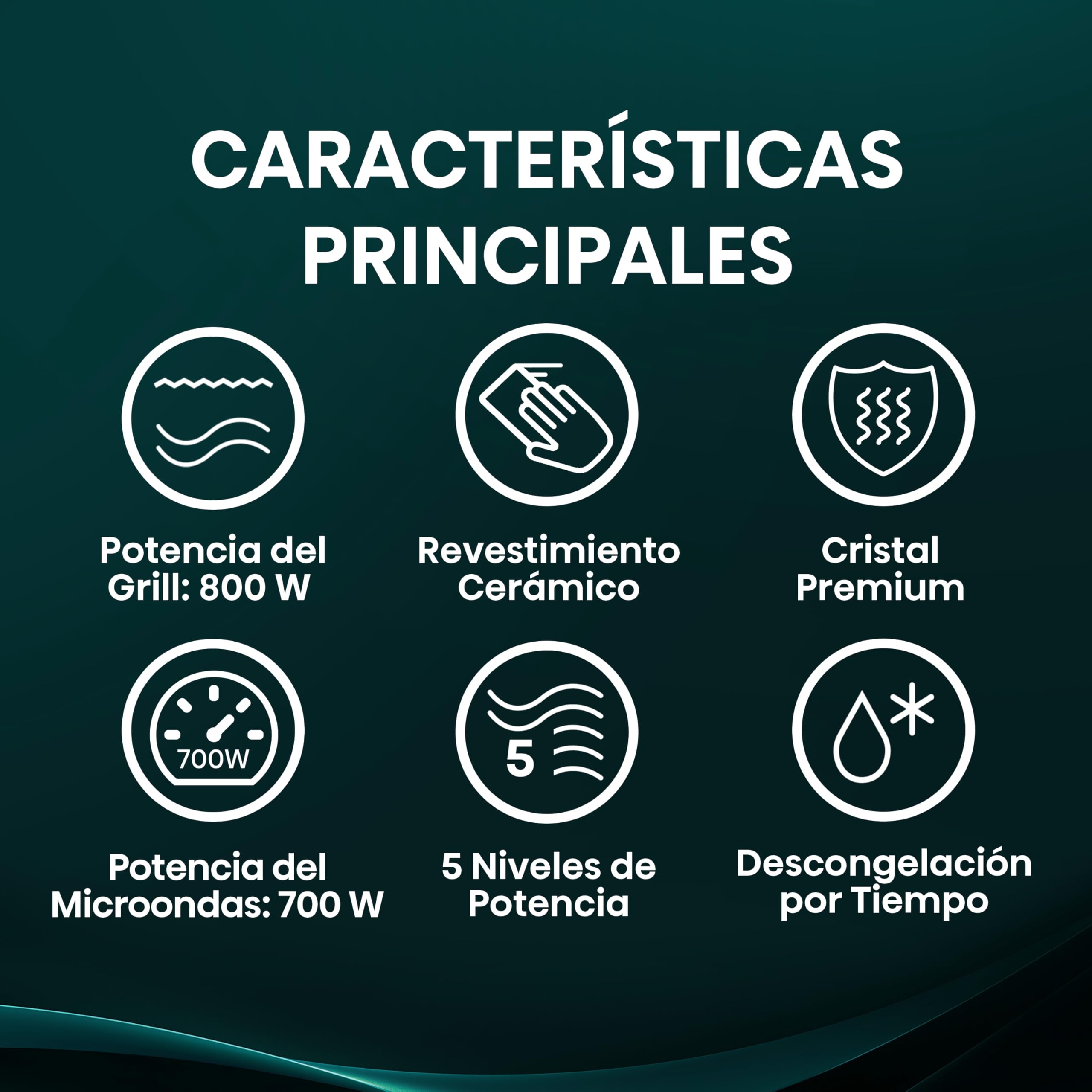 Hisense H20MOBP1G - Microondas con Grill 20 L, 700 W de Potencia, 800W Grill, Revestimiento Cerámico, Cristal Premium, 5 Niveles, Fácil Limpieza, Temporizador cocción, Negro