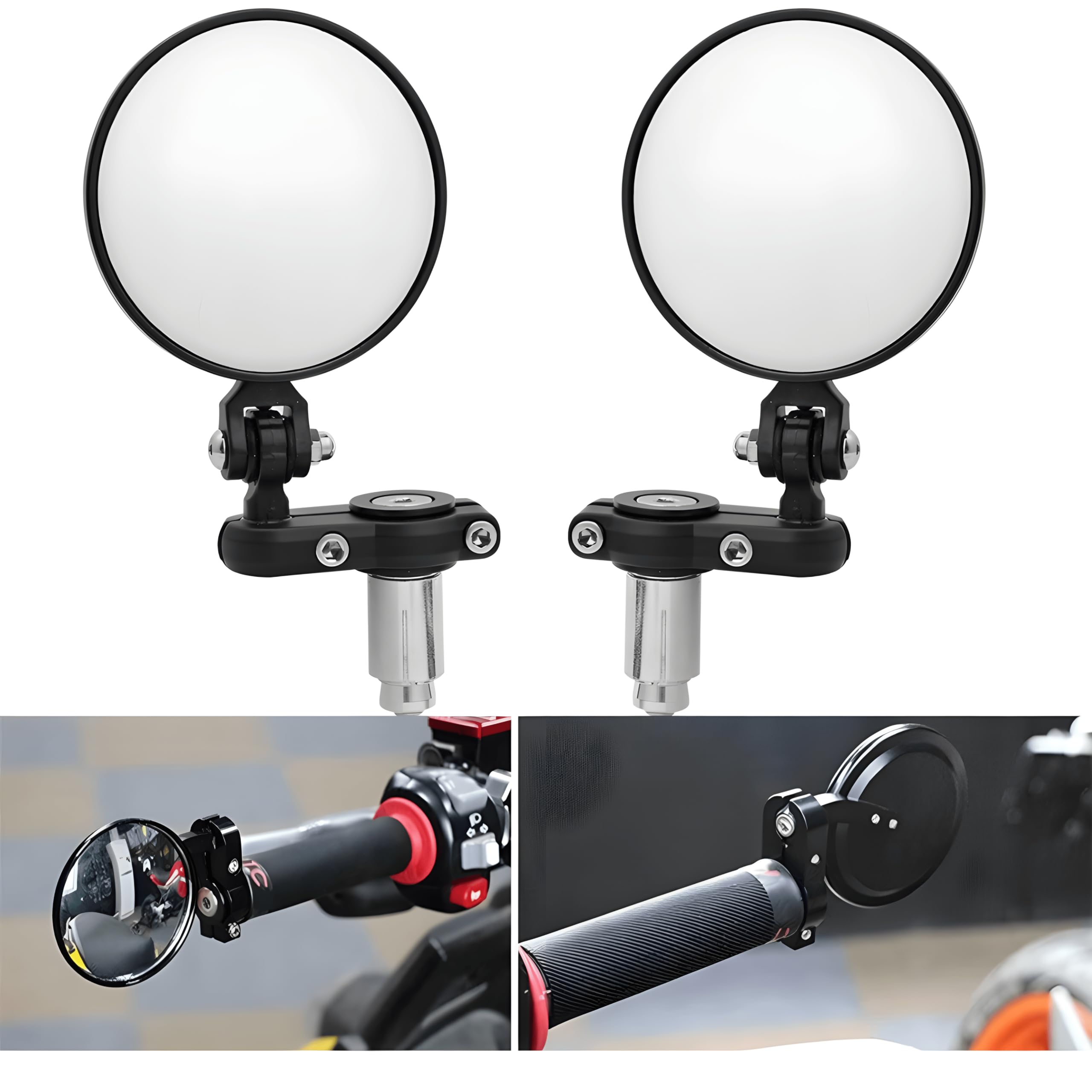 Autozap Motorcycle Rear View Adjustable Round Shaped Side Mirror (6 Month Warranty) Foldable Mirror For Universal bike