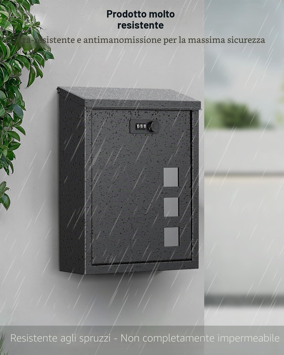 Uniclife Cassetta Postale Grande da Esterno a Parete con Serratura a Combinazione Scatola di Sicurezza con Fessura per Chiavi per Casa Scuola Ufficio ed Esterno Colore Nero